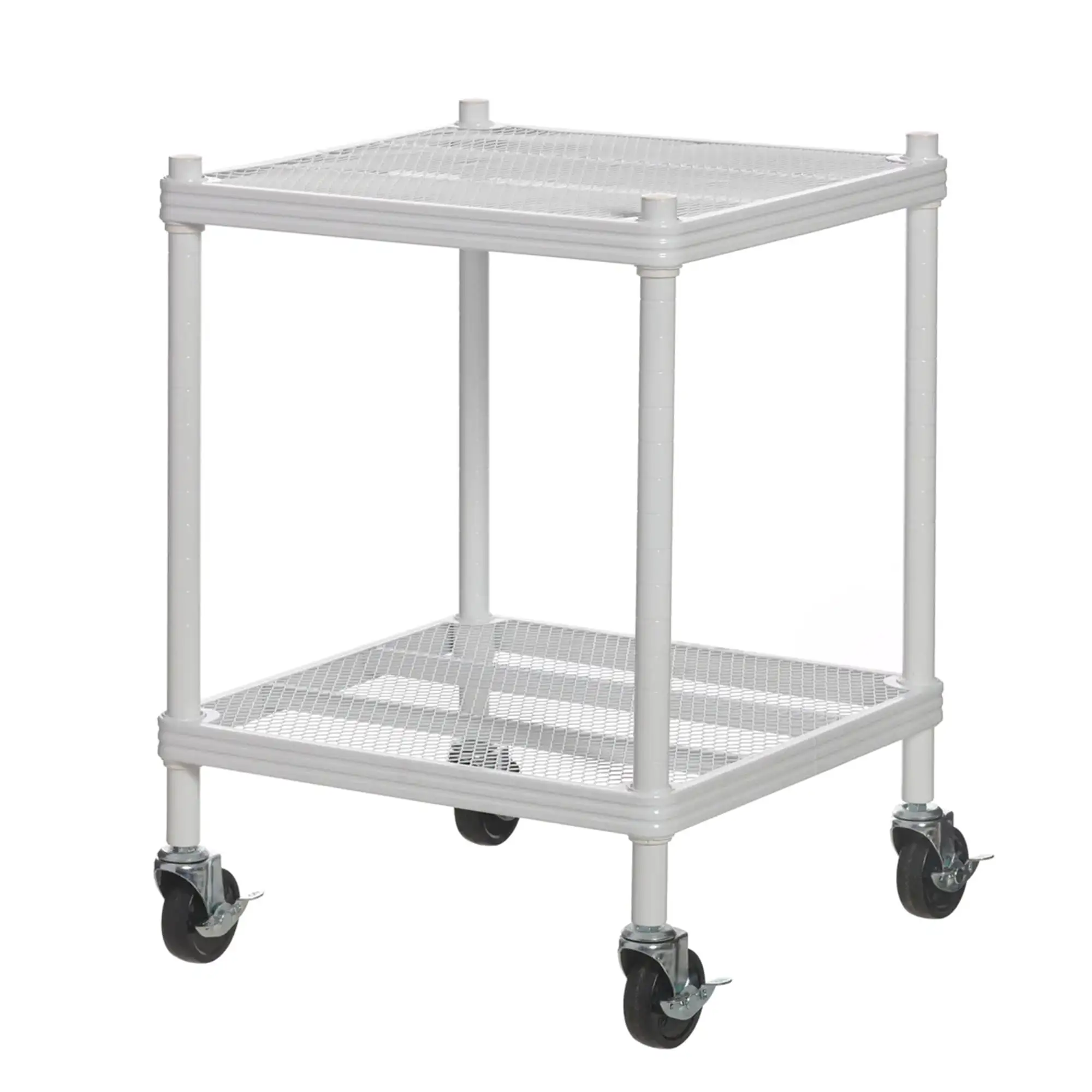 Design Ideas MeshWorks 2 Tier Wheeled Metal Storage Shelving Cart. White