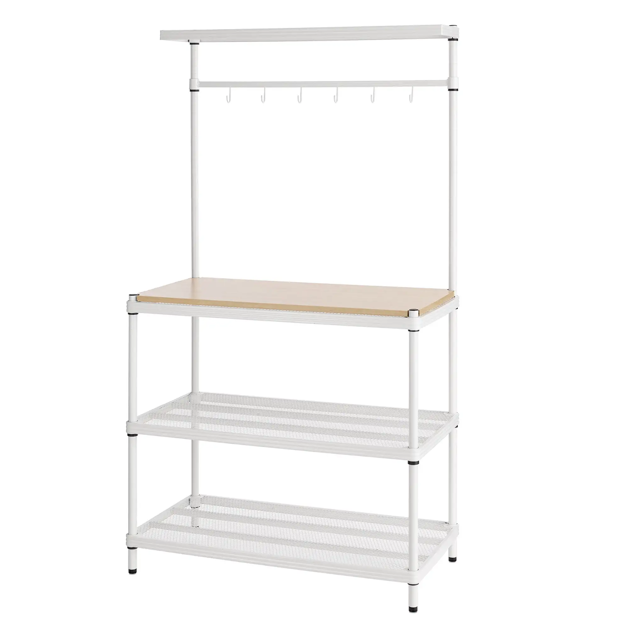 Design Ideas MeshWorks Metal Storage Wood Top Shelving Unit Rack. White