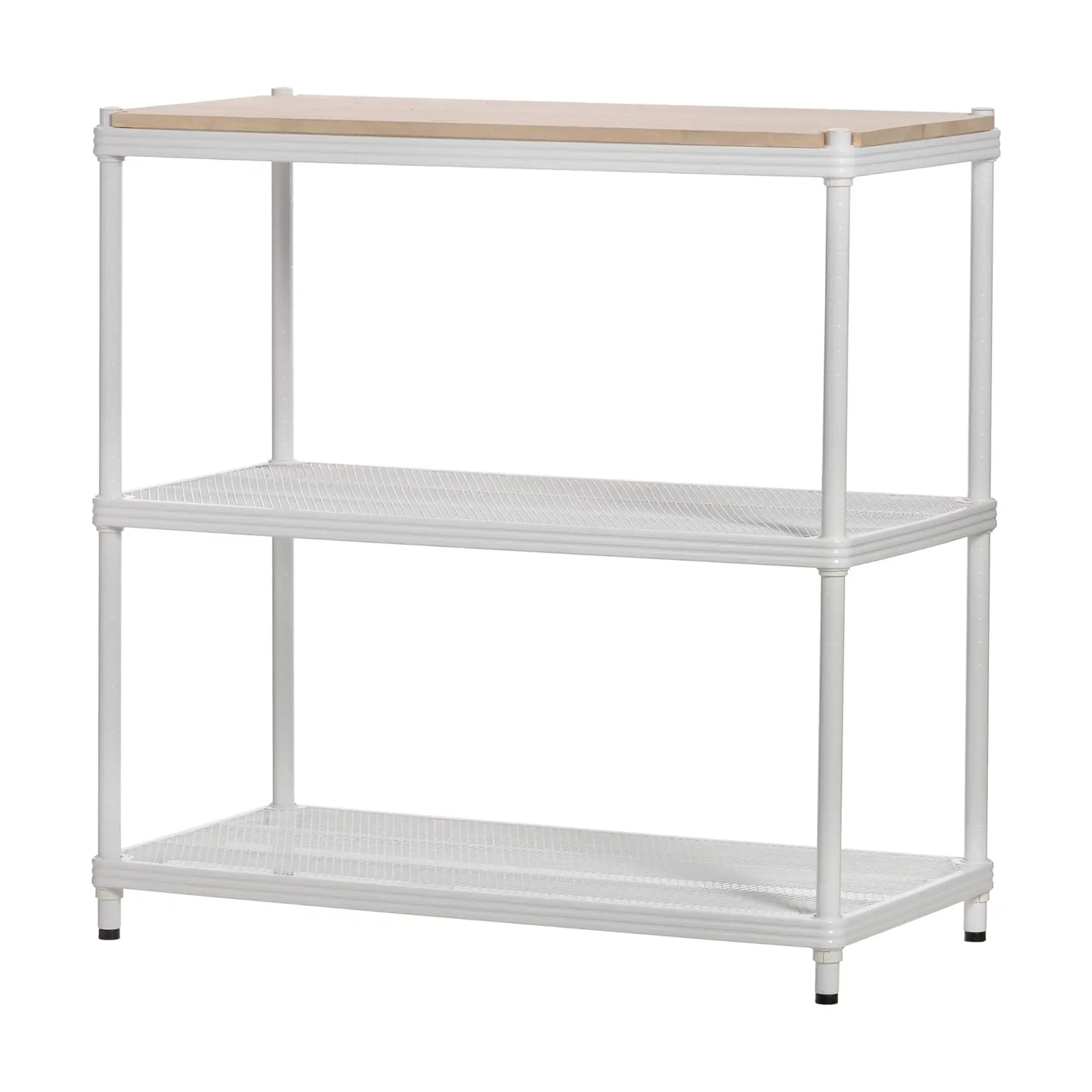 Design Ideas MeshWorks Metal Storage Wood Top Workbench Shelf Unit. White