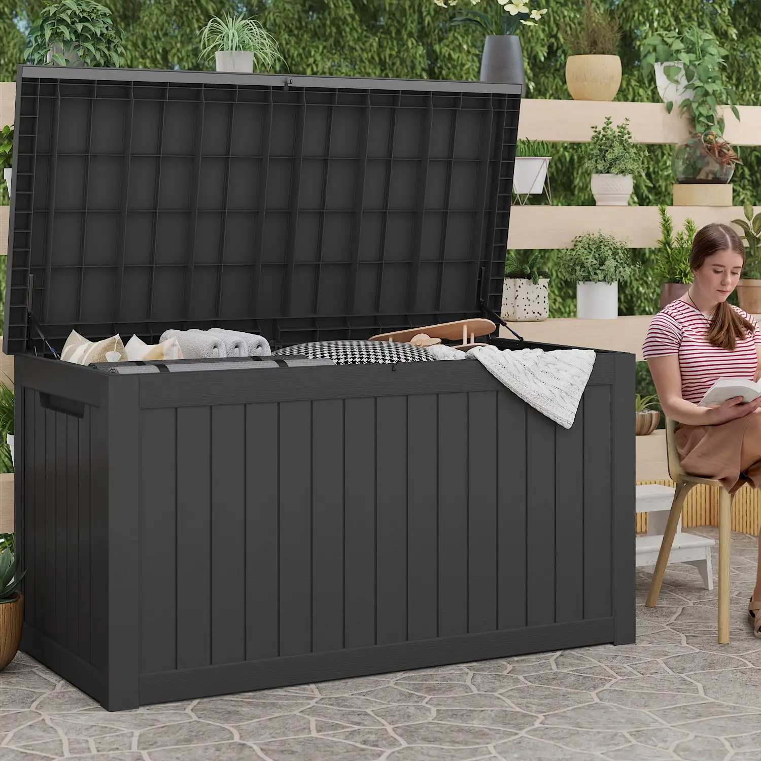 Devoko 230 Gallon Outdoor Box Deck Plastic Resin Storage Box Large Capacity. Black