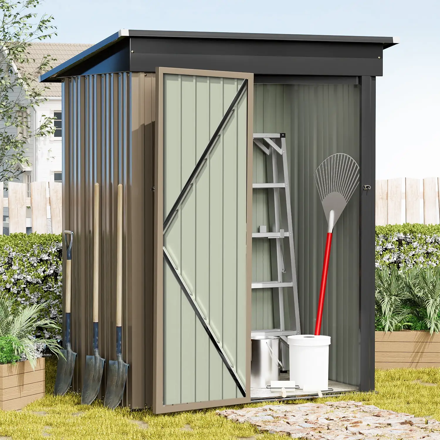 Devoko 5??3 ft.Patio Metal Shed. Lockable Garden Shed for Outdoor Backyard Patio Storage