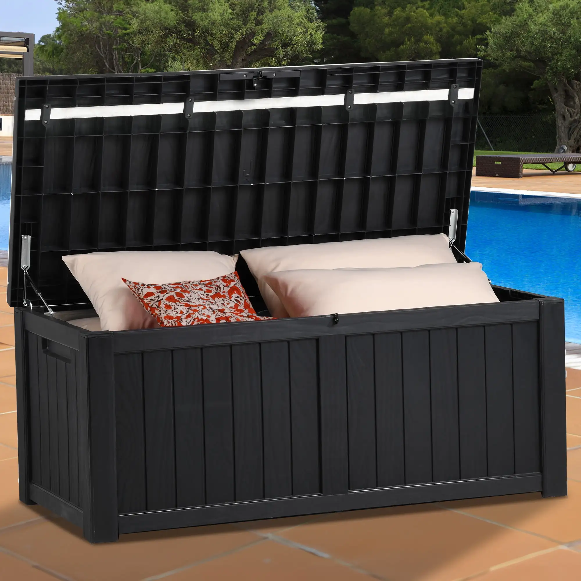 Dextrus 120 Gallon Outdoor Patio Deck Box.Waterproof Heavy Duty Large Resin Storage Box. Black