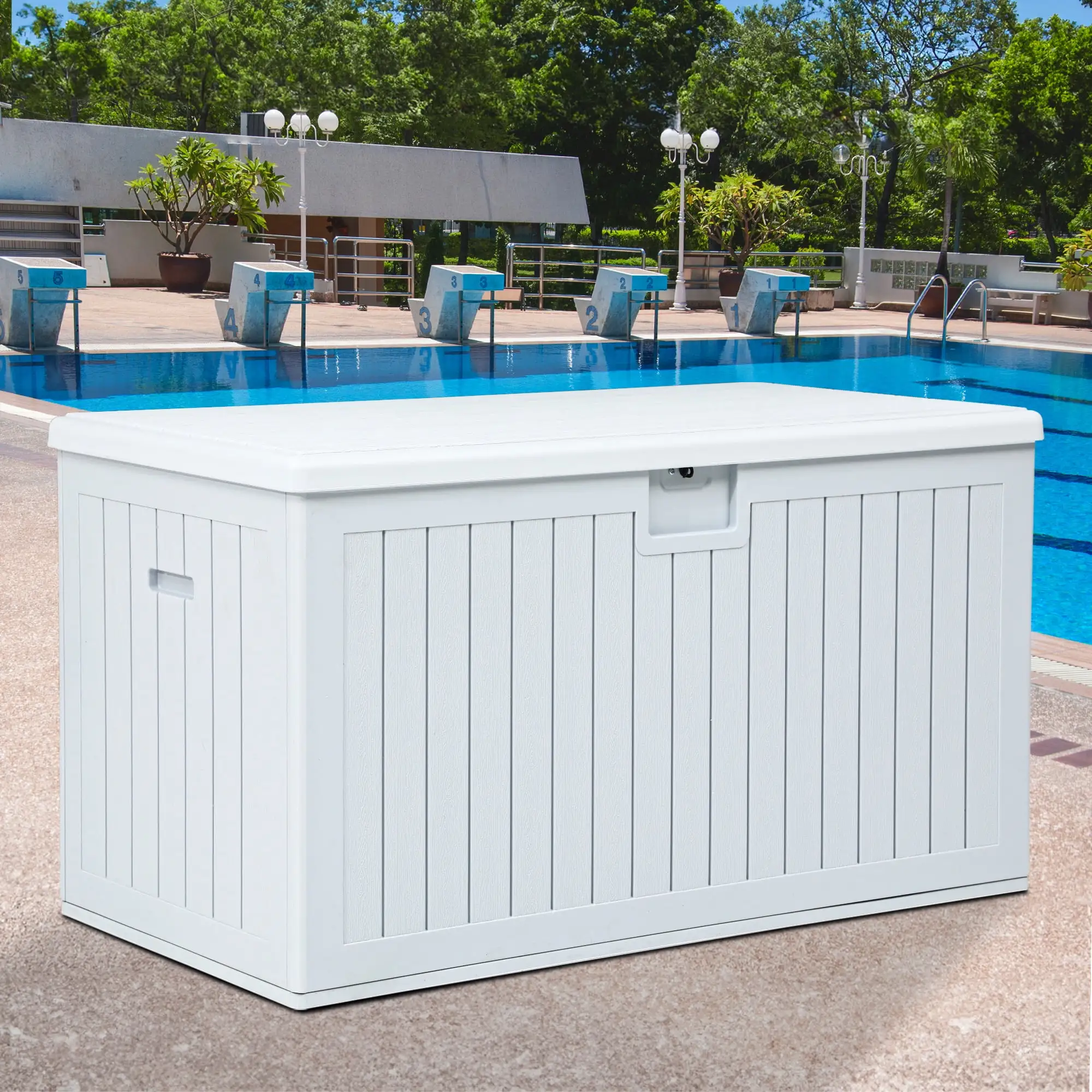 Dextrus 150 Gallon Large Deck Box.Outdoor Storage for Patio Furniture Cushions.Garden Tools and Pool Toys with Flexible Divider.Waterproof.Lockable (White)