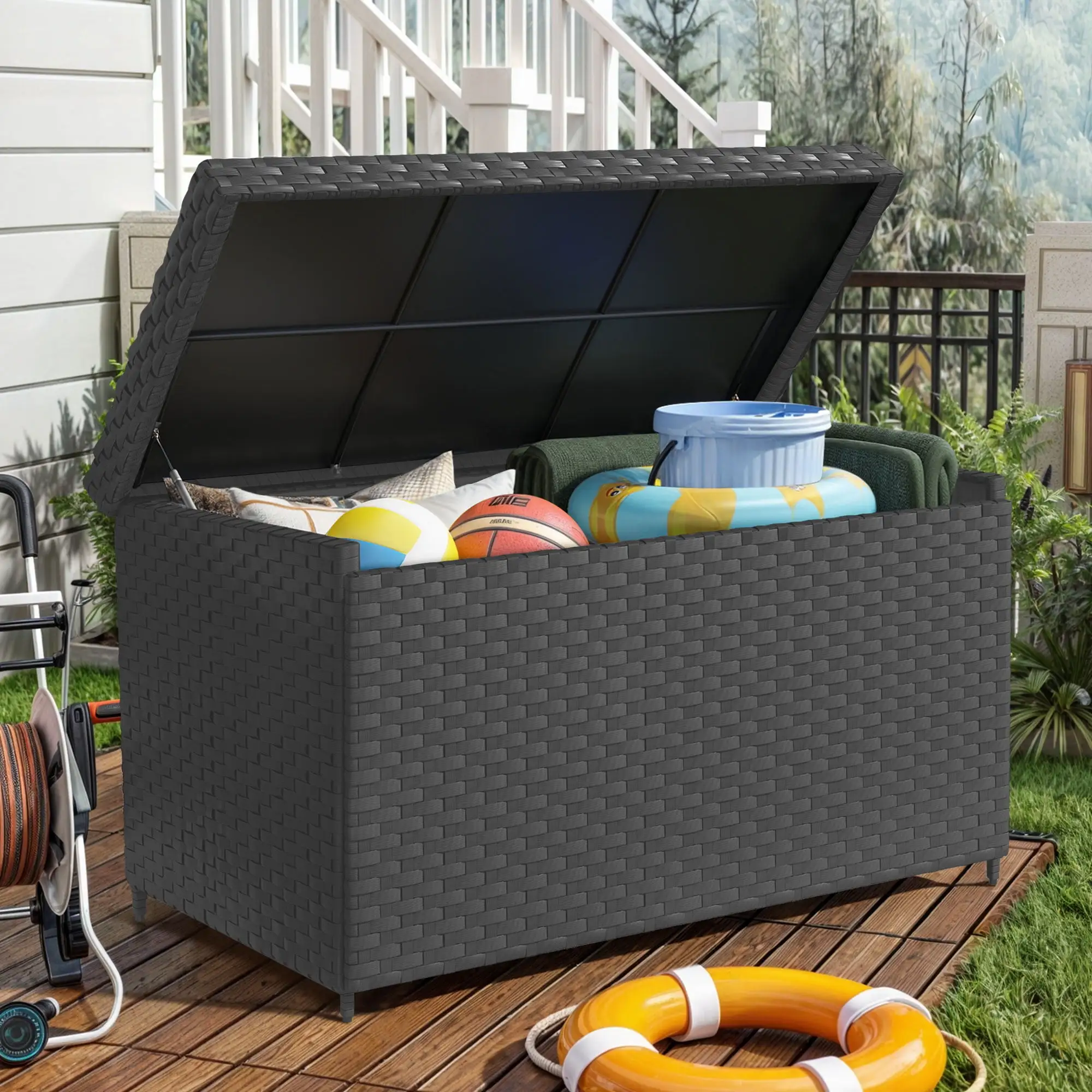 Dextrus 170 Gallon Weatherproof Deck Box Patio Garden Pool Storage Organizer Large Outdoor Container. Gray