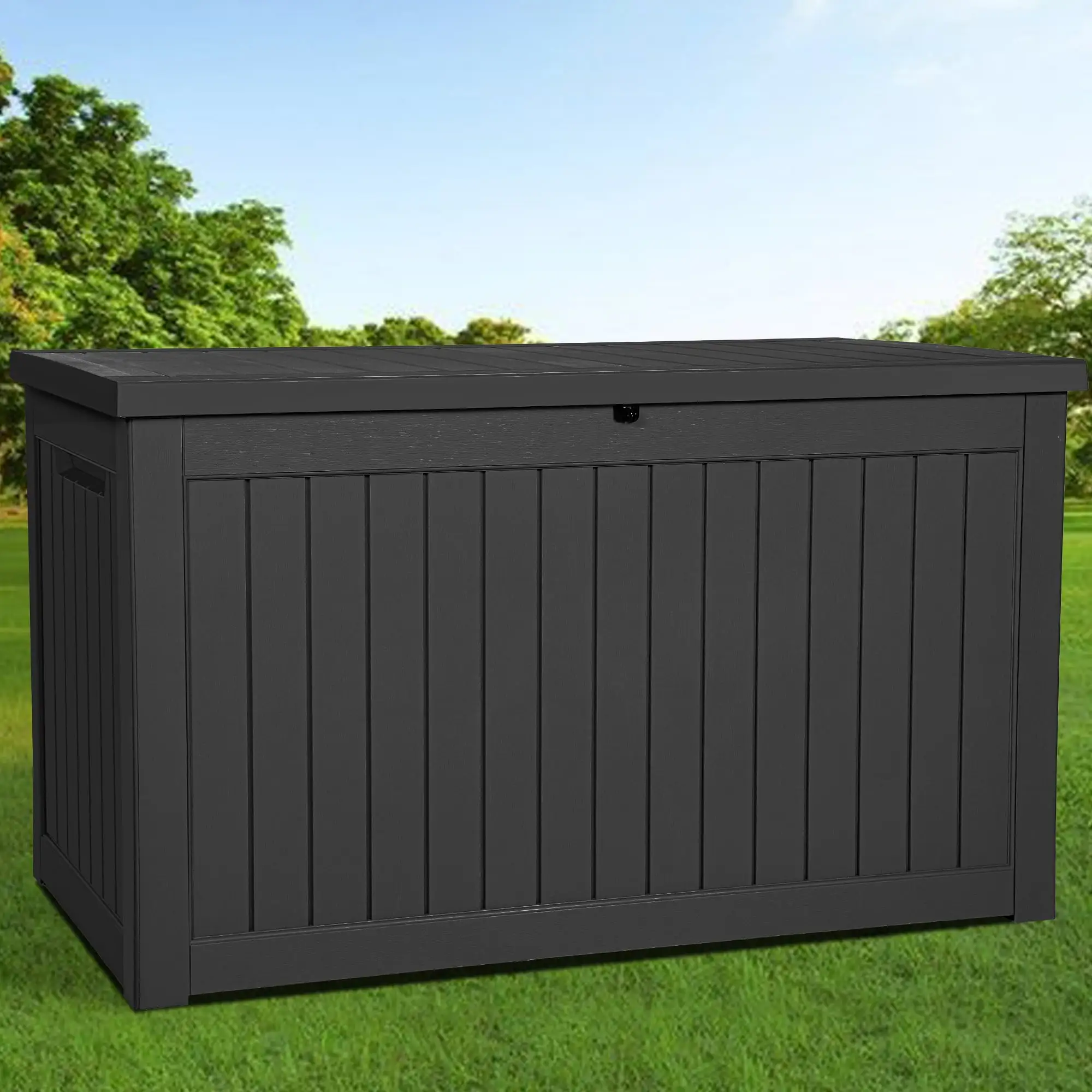 Dextrus 230 Gallon Resin Deck Box.Large Outdoor Storage box for Patio Furniture. Garden Tools. Pool Supplies. Weatherproof and Lockable.Black