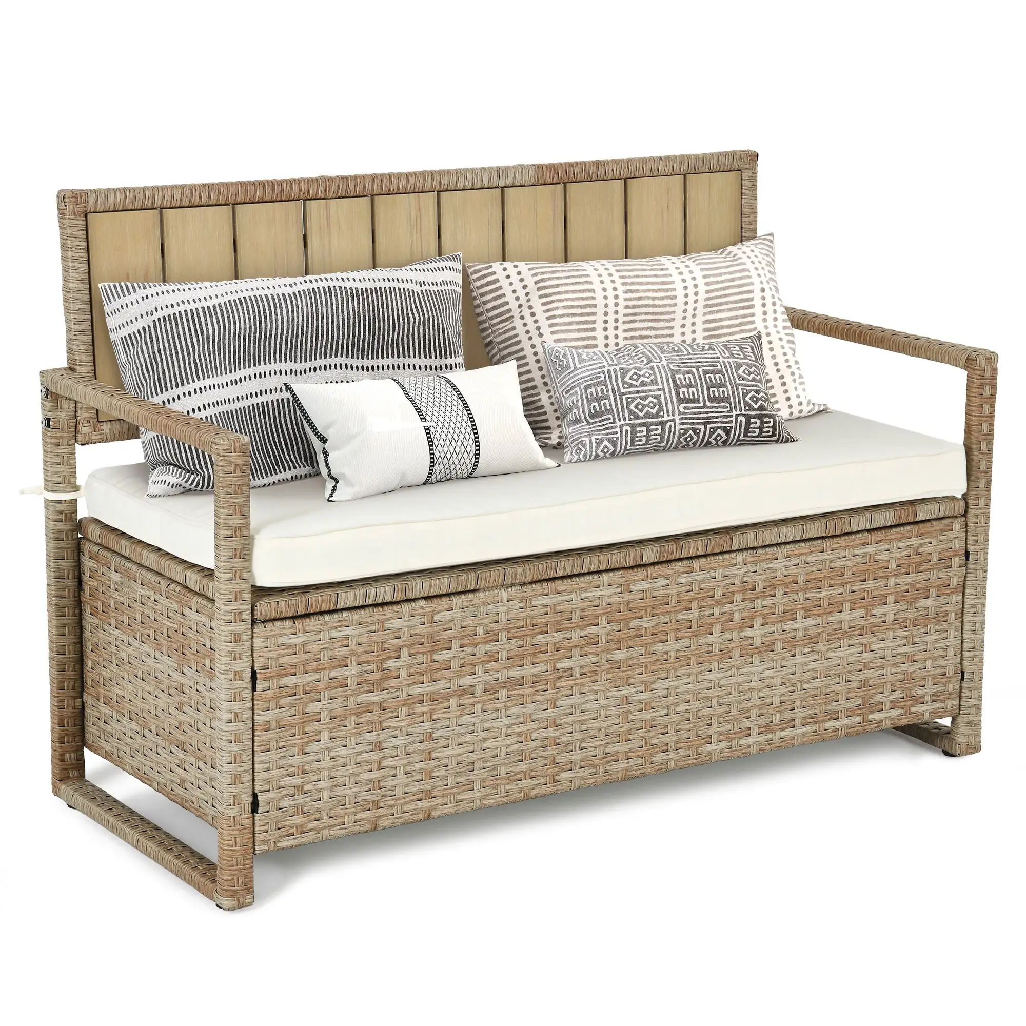 Dextrus 70 Gallon Outdoor PE Rattan Storage Bench Deck Box With Cushions .Seat Box for Patio Furniture - Beige