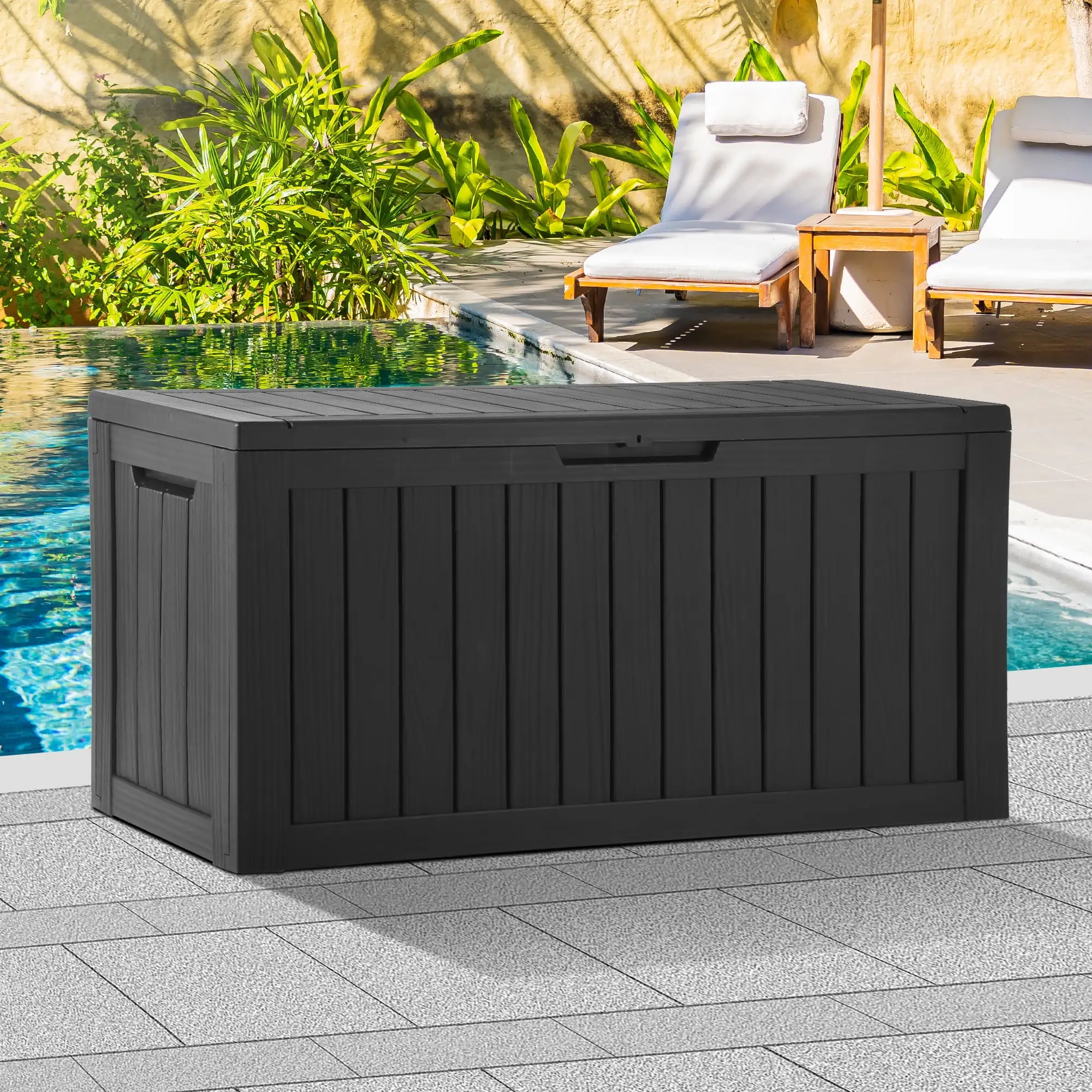 Dextrus 80 Gallon Resin Deck Box. Outdoor Storage Boxes for Patio Furniture. Garden Tools. Lockable & Waterproof.Black