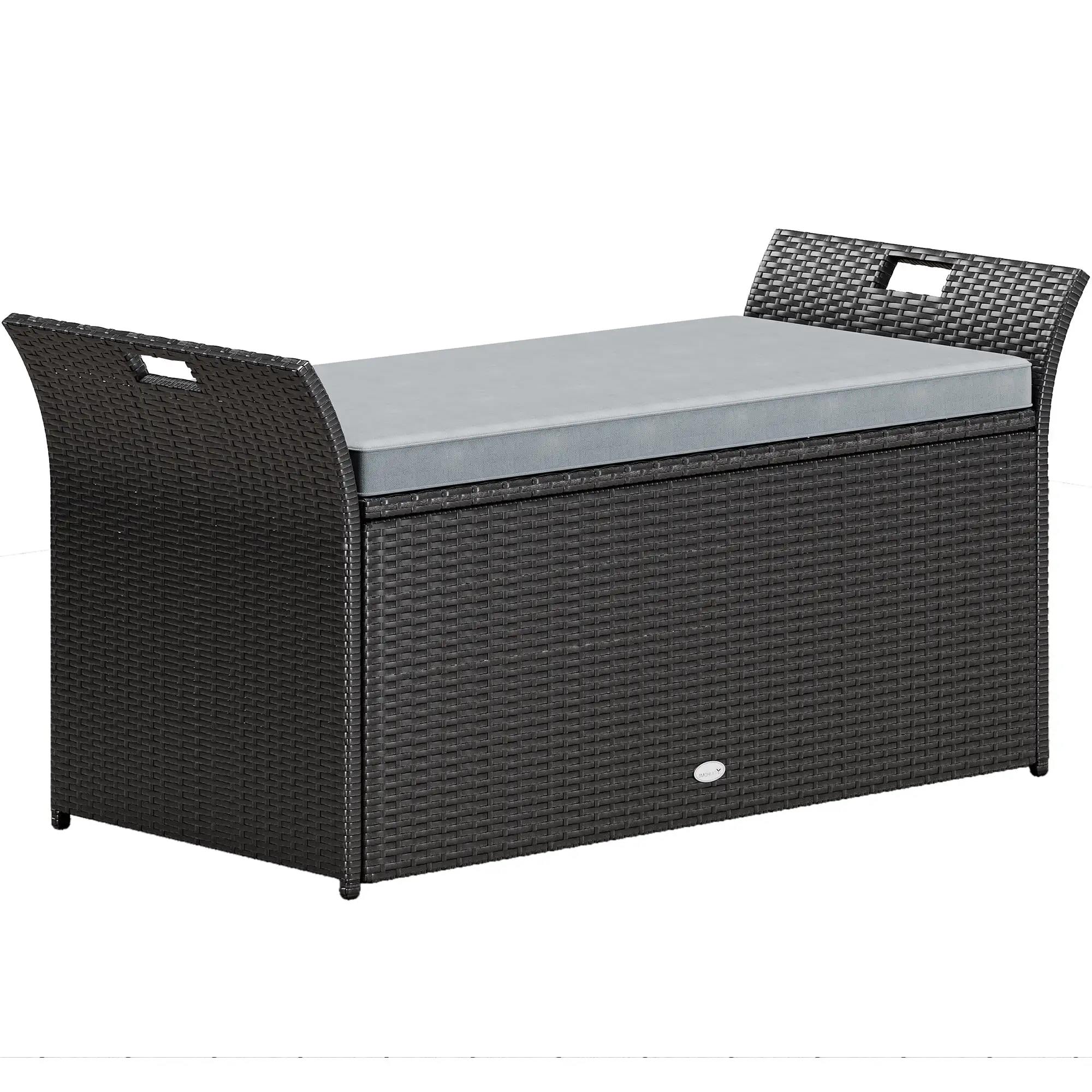 Dextrus 90 Gallon Outdoor Wicker Storage Bench with Cushion. Large PE Rattan Deck Storage Box w/Handles & Hydraulics for Patio Furniture. Cushions. Garden Tools. Pool & Sports Equipment. Black&Grey