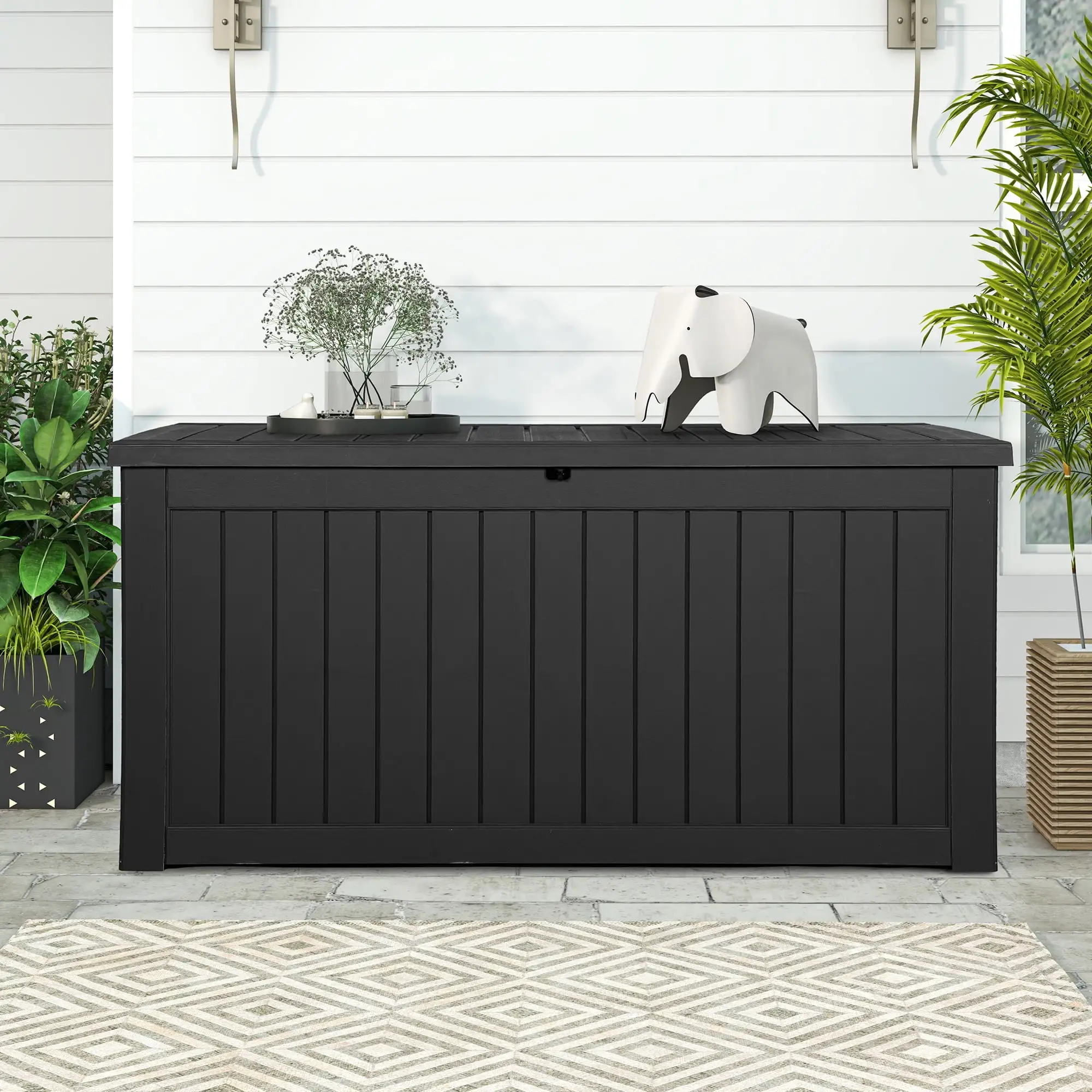 Dextrus Outdoor Storage Deck Box 230 Gallon - Large Patio Storage for Outdoor Pillows. Garden Tools and Pool Supplies.Resistant to Weather- Waterproof and Lockable (Black)