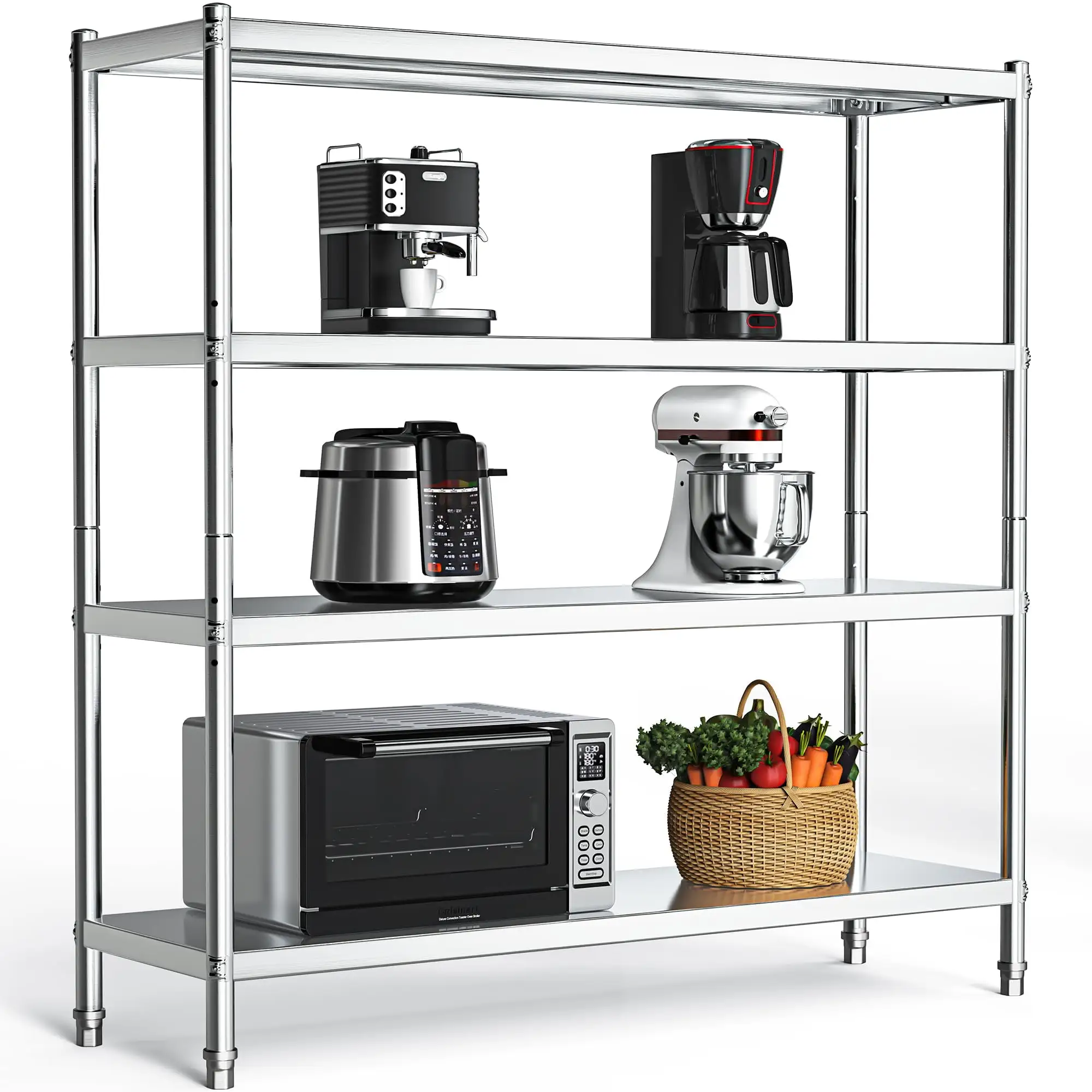 Dextrus Stainless Steel Shelves. 60*18*60 4 Tier Storage Shelf. Heavy Duty Shelving for Kitchen Garage Office Restaurant Warehouse