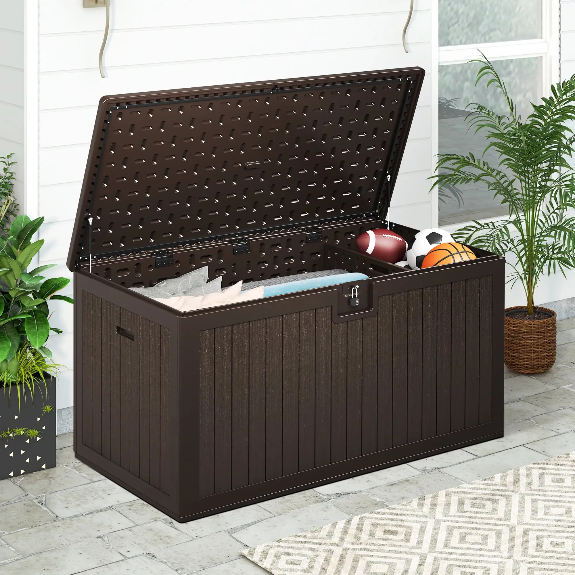 Dextrus XXL Outdoor Storage Deck Box - Spacious and Secure 230 Gallon Large Deck Box.Outdoor Storage for Patio Furniture Cushions. Brown