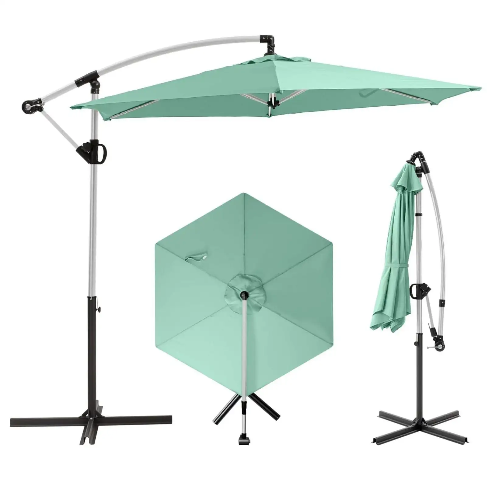 DieJedXi 9ft Offset Patio Umbrella. Cantilever Hanging Outdoor Umbrella w/360-degree Rotation. Handy Crank. UV & Waterproof Canopy. 6 Ribs for Market. Backyard. Poolside. Garden