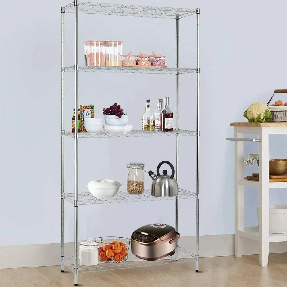 Dkelincs 5 Tier Wire Shelving Unit Storage Shelves Adjustable Metal Shelf Rack NSF Wire Shelf 250 Lbs Capacity of Each Tier for Kitchen. Bathroom. Chrome