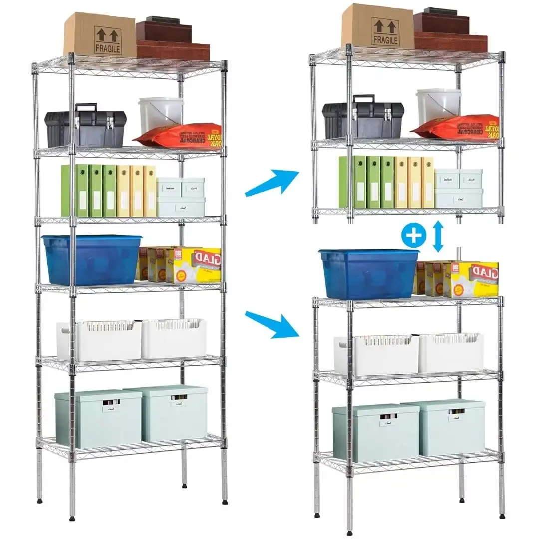 Dkelincs 6 Tier Wire Shelving Storage Shelves Detachable Metal Shelf 900 Lbs Weight Capacity. Chrome