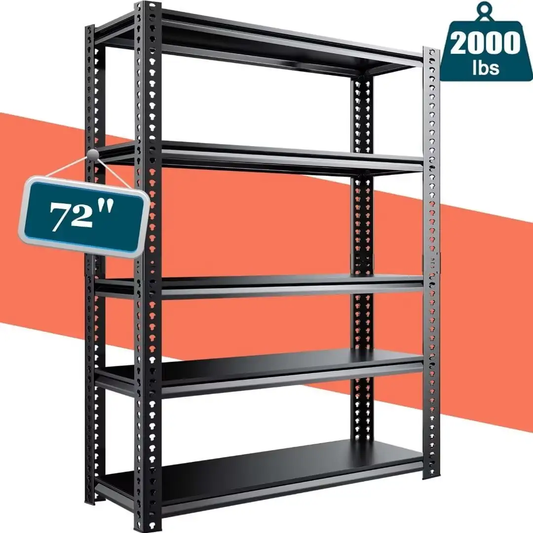 Docred Garage Shelving Unit.5-Tier Adjustable Metal 72H Heavy Duty Shelving Utility Rack for Garage Basement Kitchen Pantry Closet .2000 lbs Capacity. Black.L(72H *35.8L*17.2W)