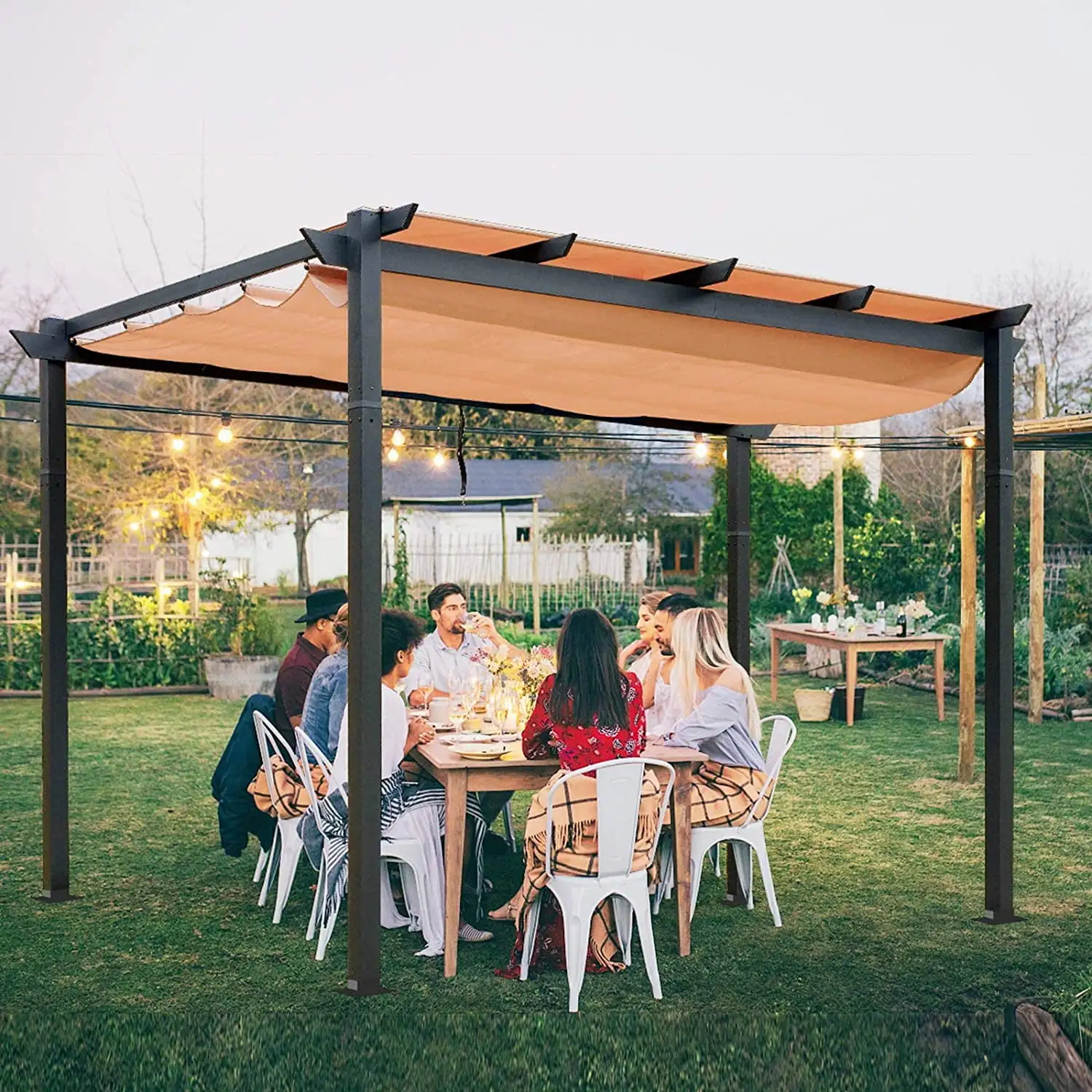 Domi Outdoor Living 10' X 13' Outdoor Retractable Pergola with Weather-Resistant Canopy Aluminum Garden Pergola Patio Grill Gazebo for Courtyard