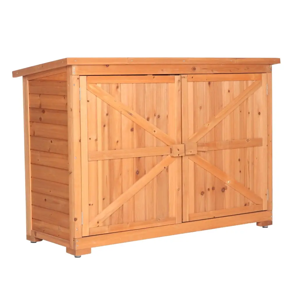 Double Doors Garden Shed Outdoor Garden Storage Shed Wooden Chest Double Doors with Shelf Hinged Roof. 128 x 50 x 88cm. Orange Red