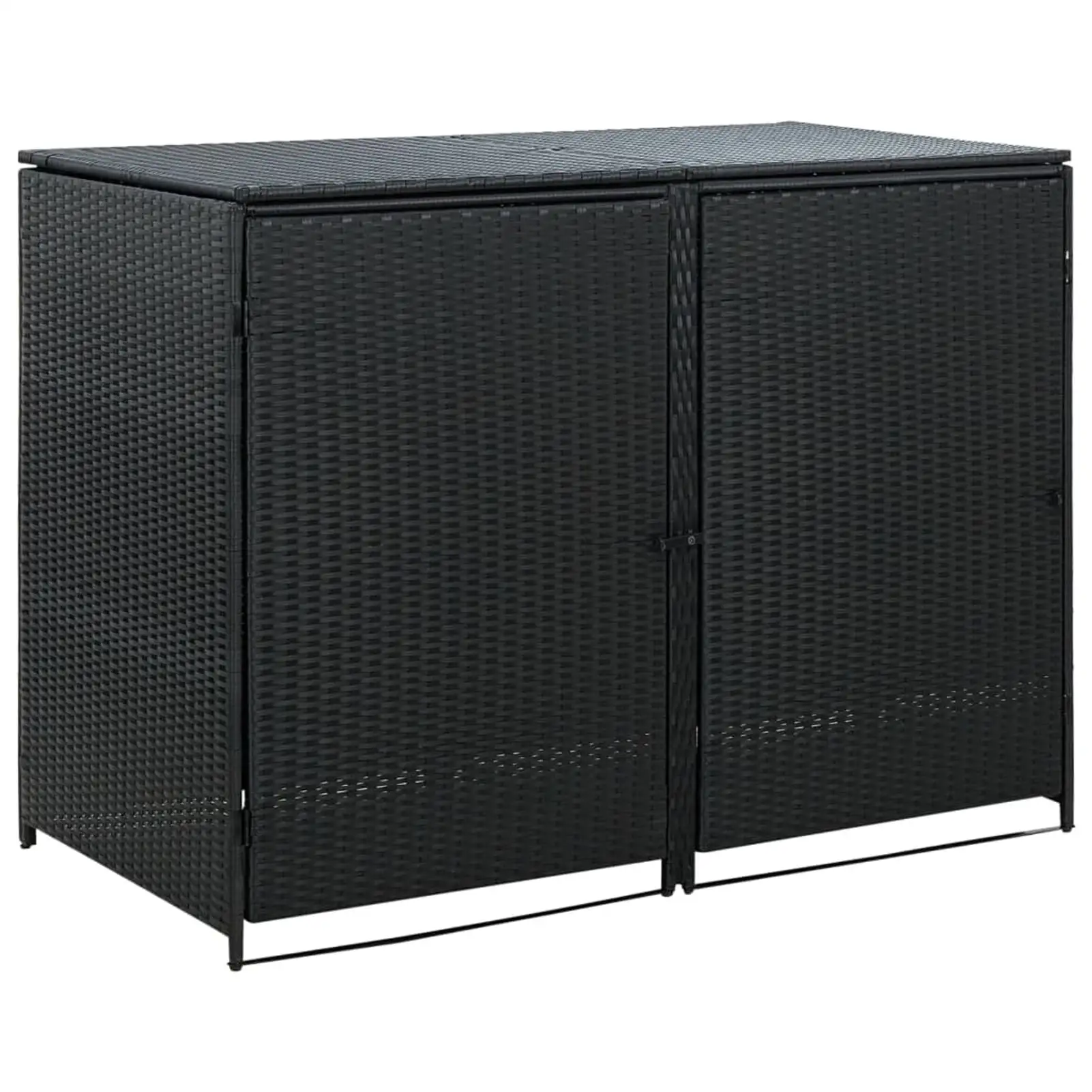 Double Wheelie Bin Shed Poly Rattan Black 58.3x31.5x43.7