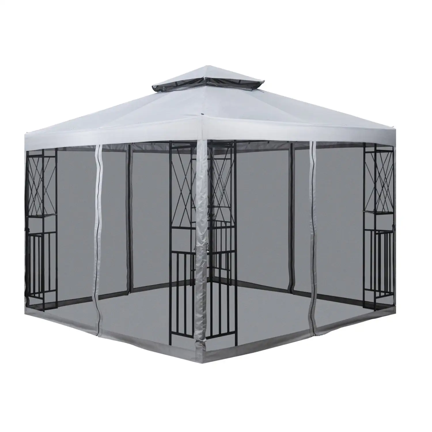 DremFaryoyo 10' x 10' Patio Gazebo with Mosquito Net and Corner Shelves Light Gray