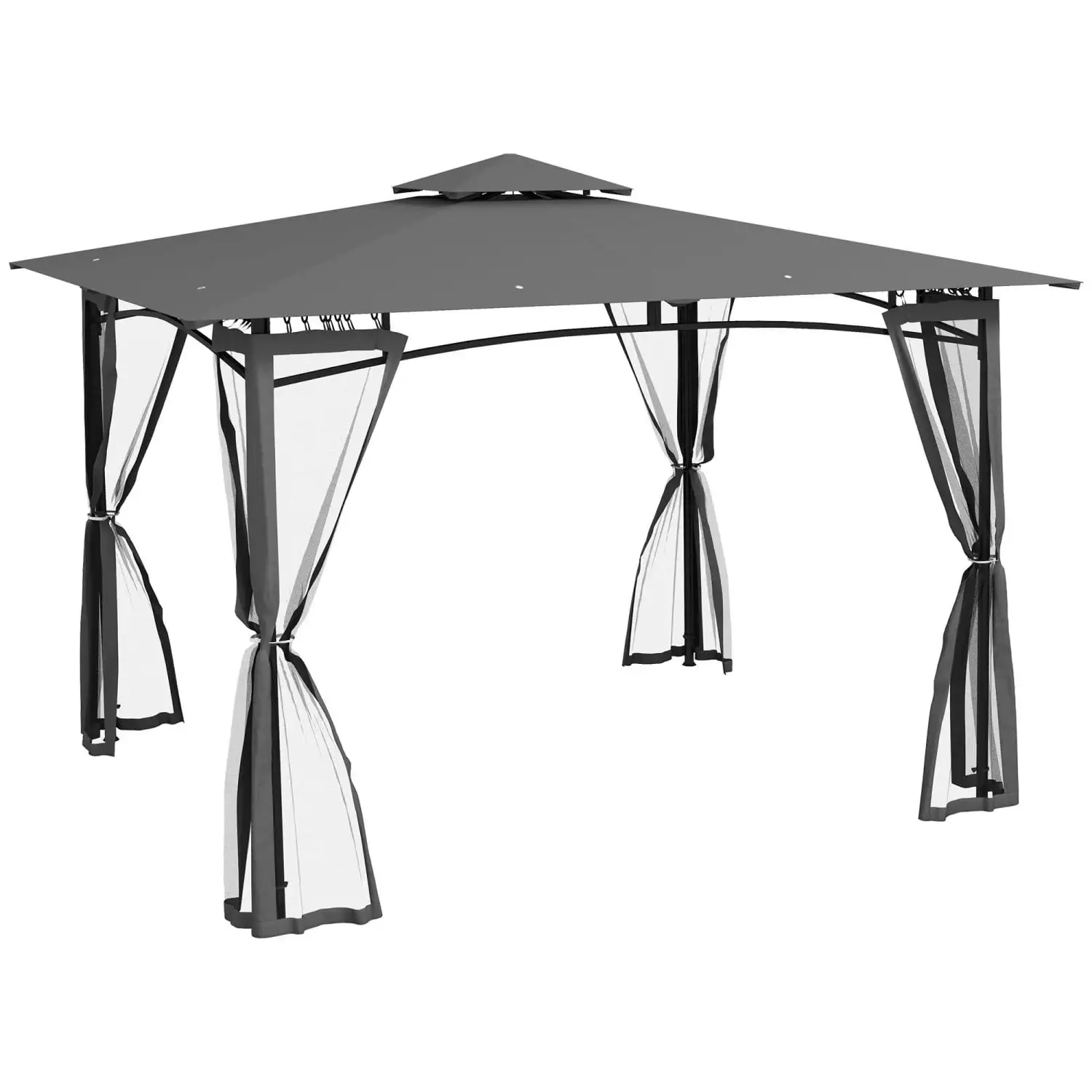 DremFaryoyo 10' x 12' Patio Gazebo with Netting Double Roof Outdoor Gazebo Canopy Shelter Solid Metal Frame for Garden Lawn Backyard Deck Dark Gray