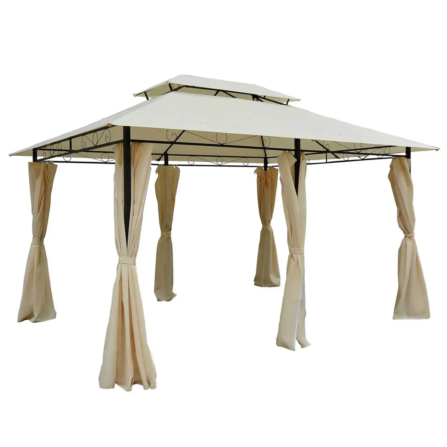 DremFaryoyo 10' x 13' Patio Gazebo Outdoor Gazebo Canopy Shelter with Curtains Vented Roof All-Weather Steel Frame for Garden Lawn Backyard and Deck Cream