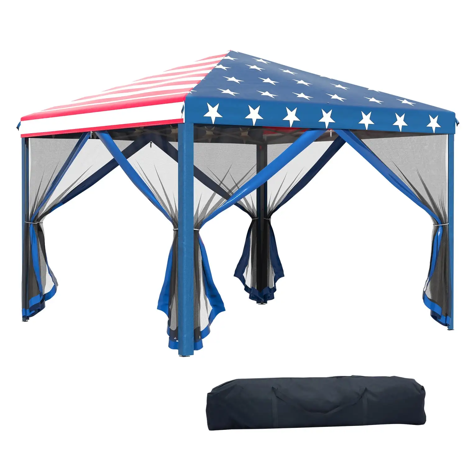 DremFaryoyo 10' x 10' Pop Up Canopy Tent with Netting Instant Gazebo Ez up Screen House Room with Carry Bag Height Adjustable for Outdoor Garden Patio American Flag