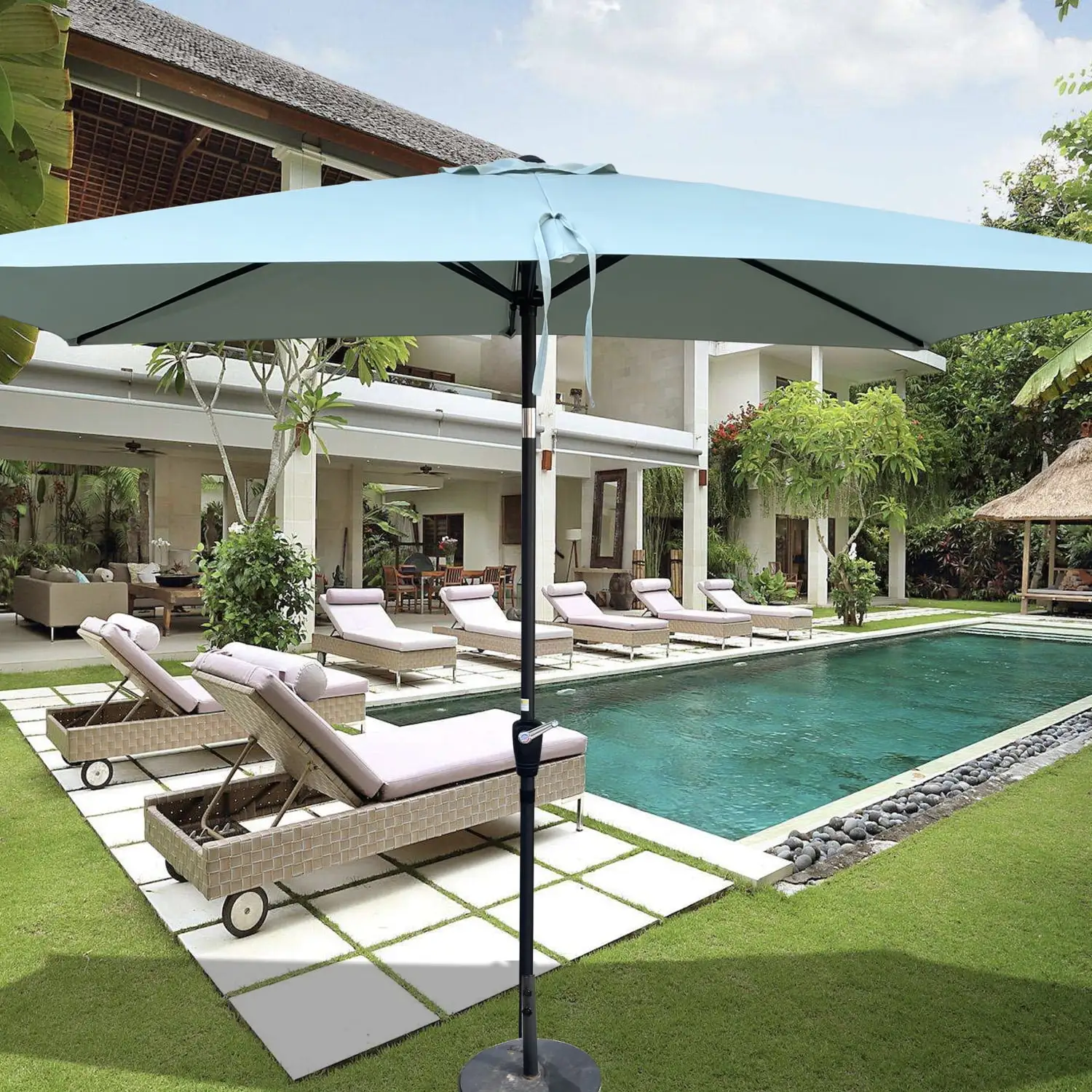 DremFaryoyo 6 x 9ft Patio Umbrella Outdoor Waterproof Umbrella with Crank and Push Button Tilt without flap for Garden Backyard Pool Swimming Pool Market