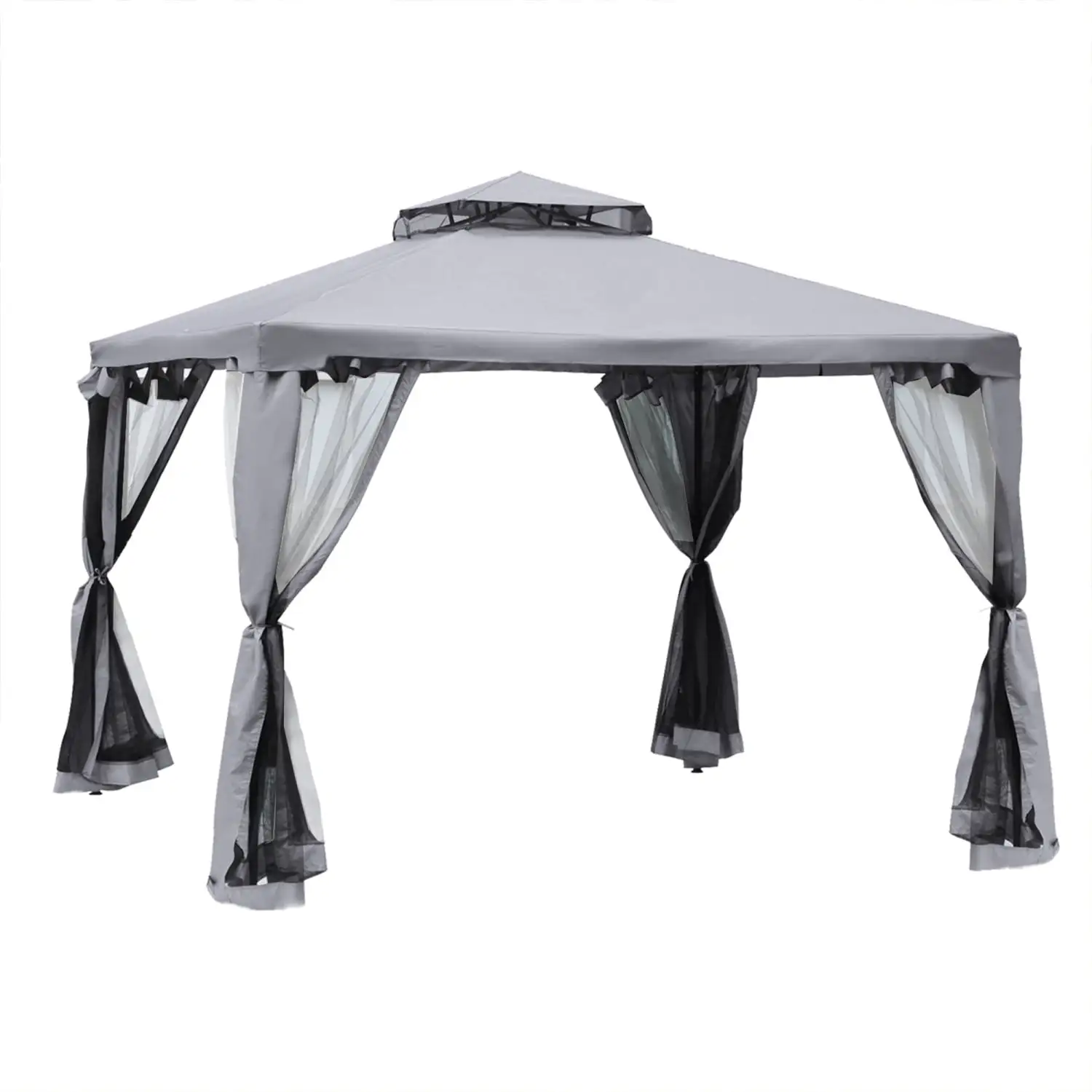 DremFaryoyo 9.6' x 9.6' Patio Gazebo Outdoor Canopy Shelter with 2-Tier Roof and Netting Steel Frame for Garden Lawn Backyard and Deck Gray