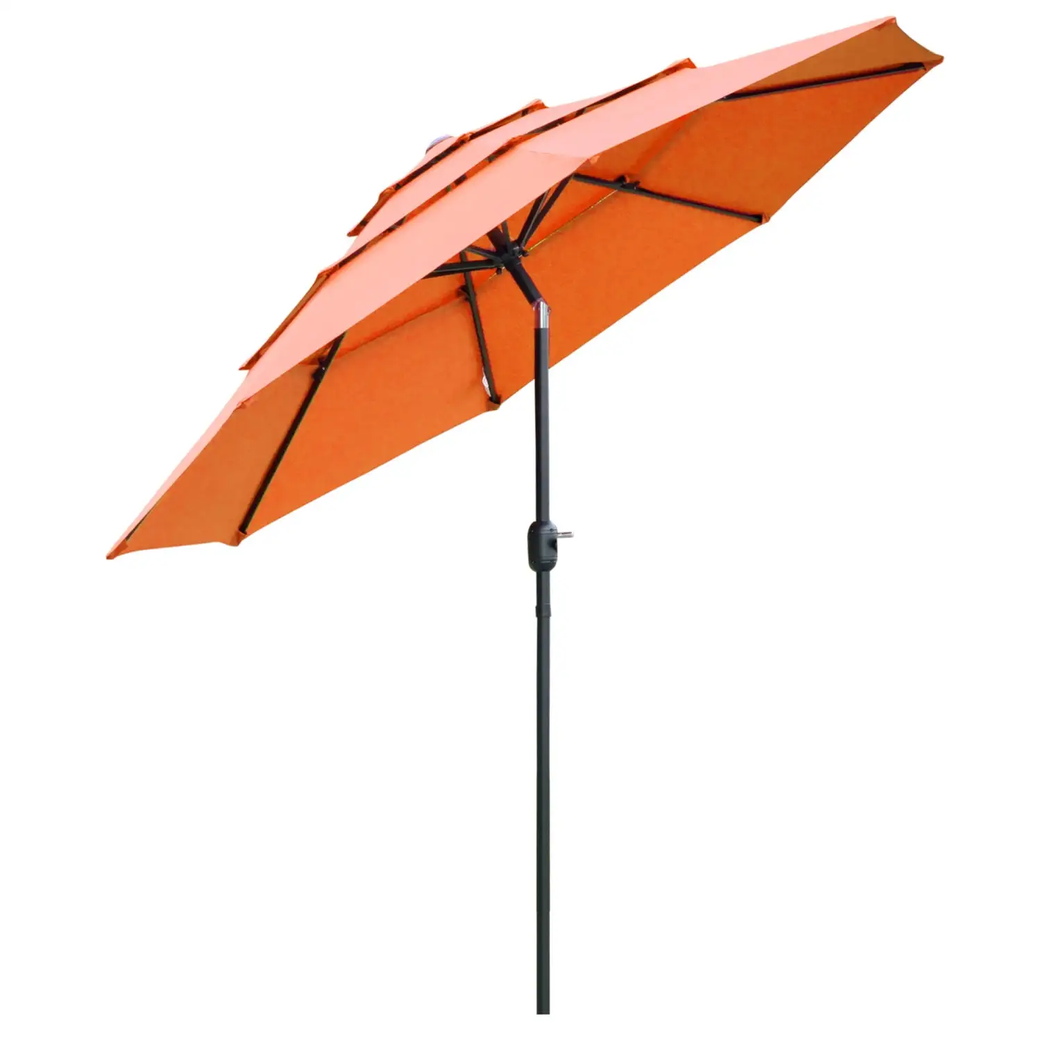 DremFaryoyo 9FT 3 Tiers Patio Umbrella Outdoor Market Umbrella with Crank Push Button Tilt for Deck Backyard and Lawn Orange