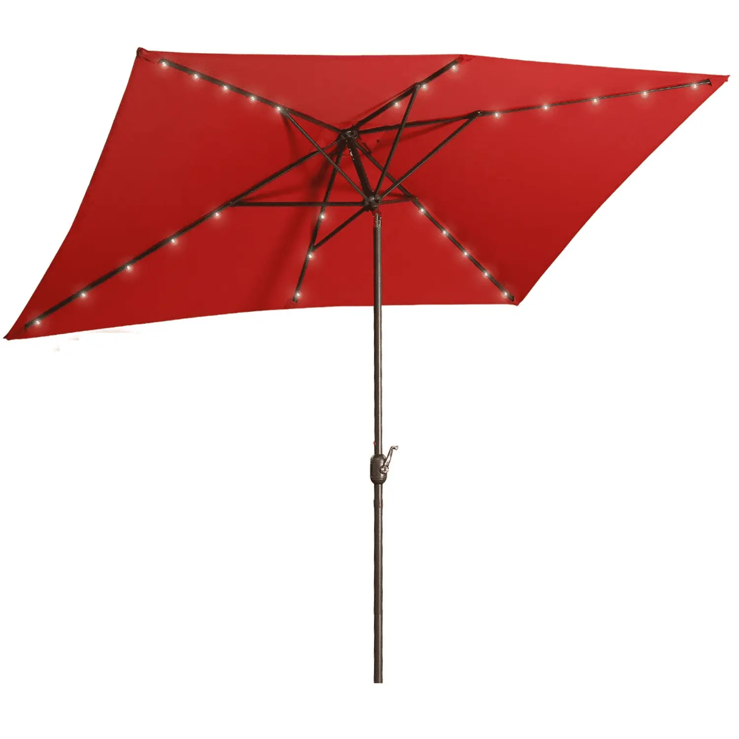 DremFaryoyo Waterproof Rectangular Patio Umbrella and Solar Lights 6.5 ft. x 10 ft. 26 LED lights Push Button Tilt Crank in RED