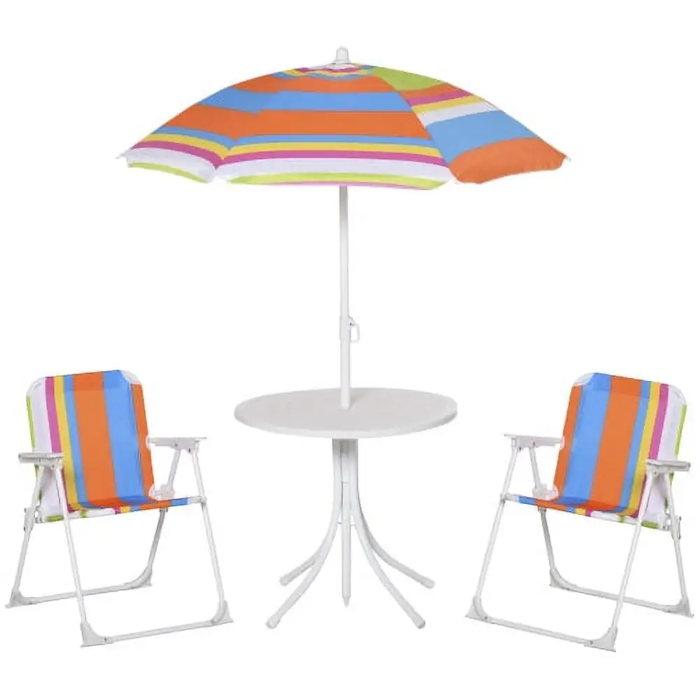 DremFaryoyo and Chairs Set Color Stripes for Outdoor Garden Patio Backyard with Removable & Height Adjustable Sun Umbrella Multi