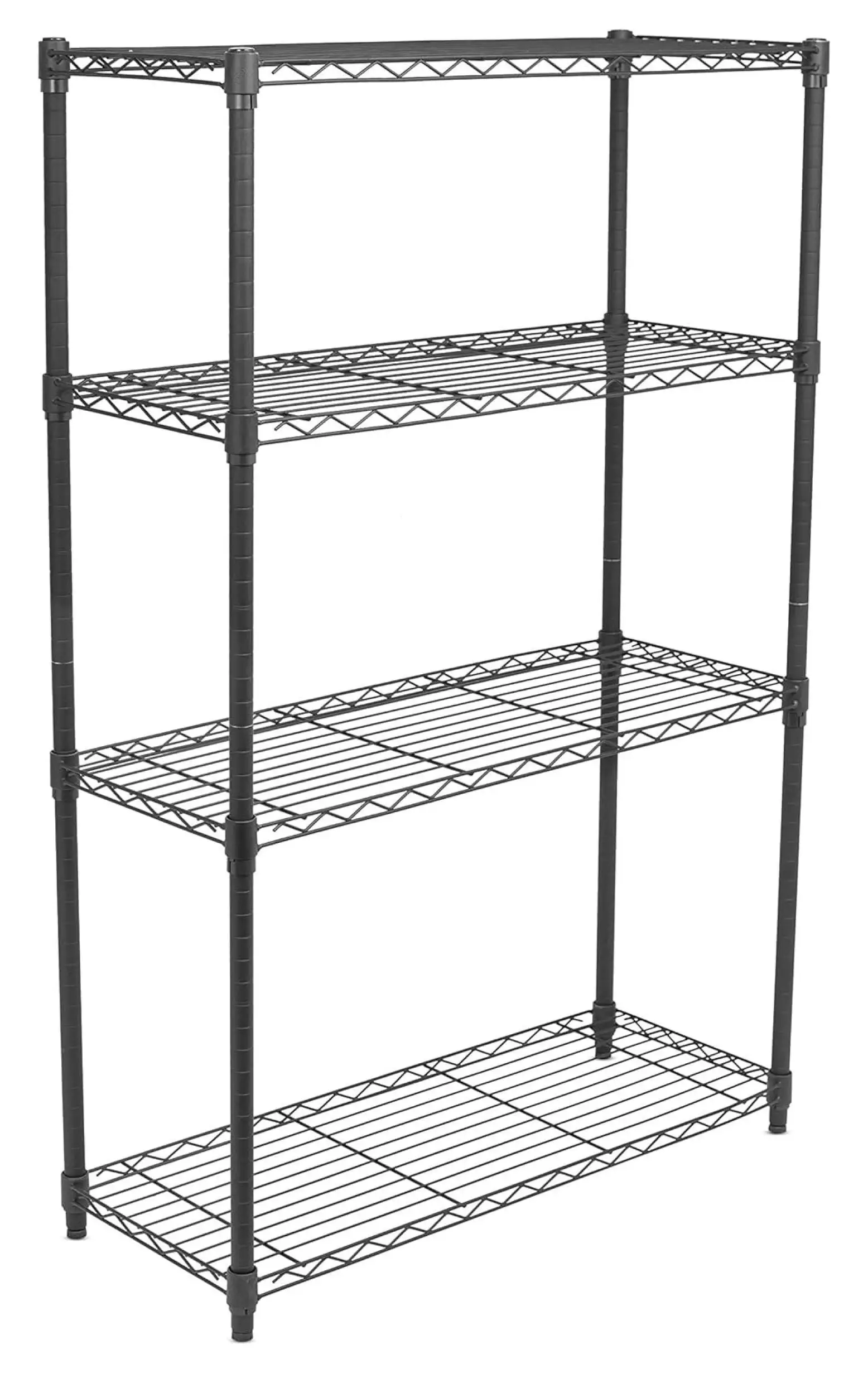 Drevy 4-Tier Wire Shelving - Flat Black - Heavy Duty Shelf - Wide Adjustable Rack Unit - Kitchen Storage