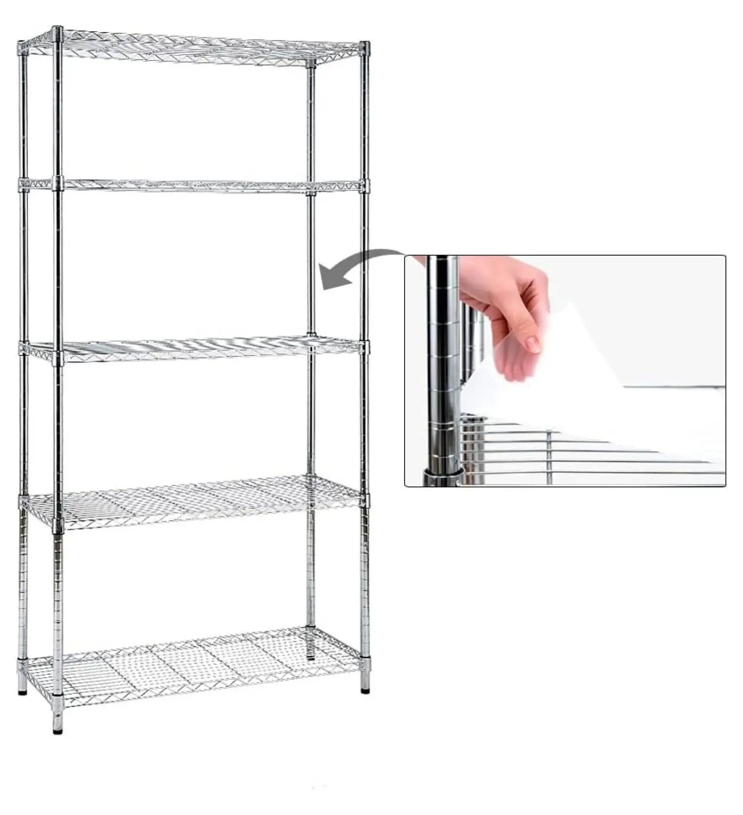 Drevy Chrome 5-Shelf Shelving Unit with 5-Shelf Liners. Adjustable Heavy Duty Steel Wire Shelves. 350lbs Loading Capacity Per Shelf. Shelving Units and Storage Rack(36W x 14D x 72H) Chrome