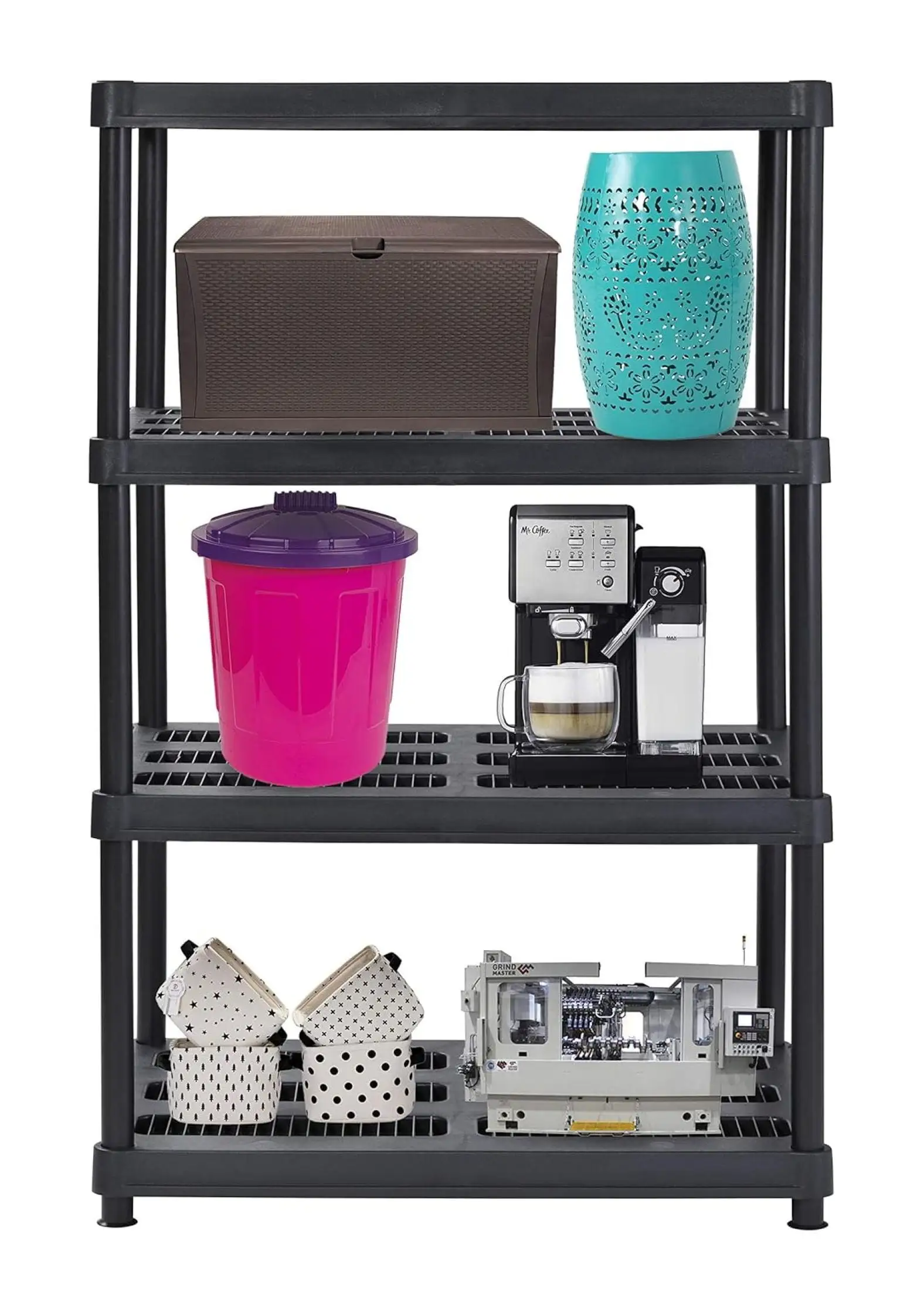 Drevy Plastic Shelving. 36 Width x 56 Height x 18 Depth. Black (RS3618-4AMZ)