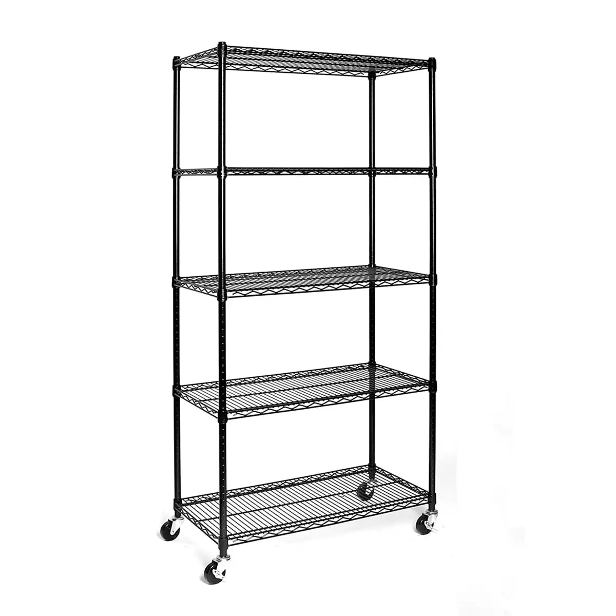 Dtwnek 5 Tier Steel Wire Shelving with Wheels. Black