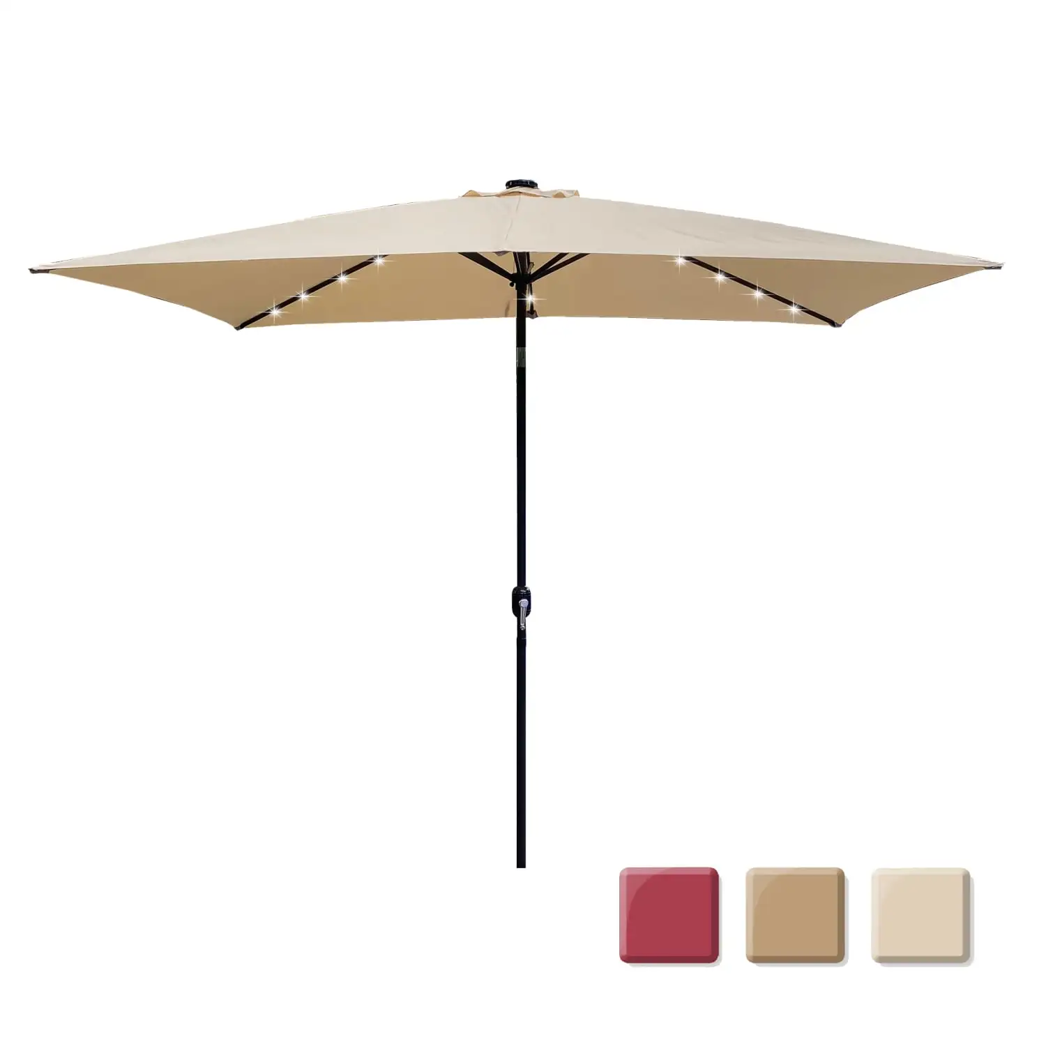 Durable 10 Ft x 6.5 Ft Rectangular Outdoor Patio Umbrella with Crank Weather Resistant UV Protection and Water Repellent - 6 Sturdy Ribs for Extra Stability