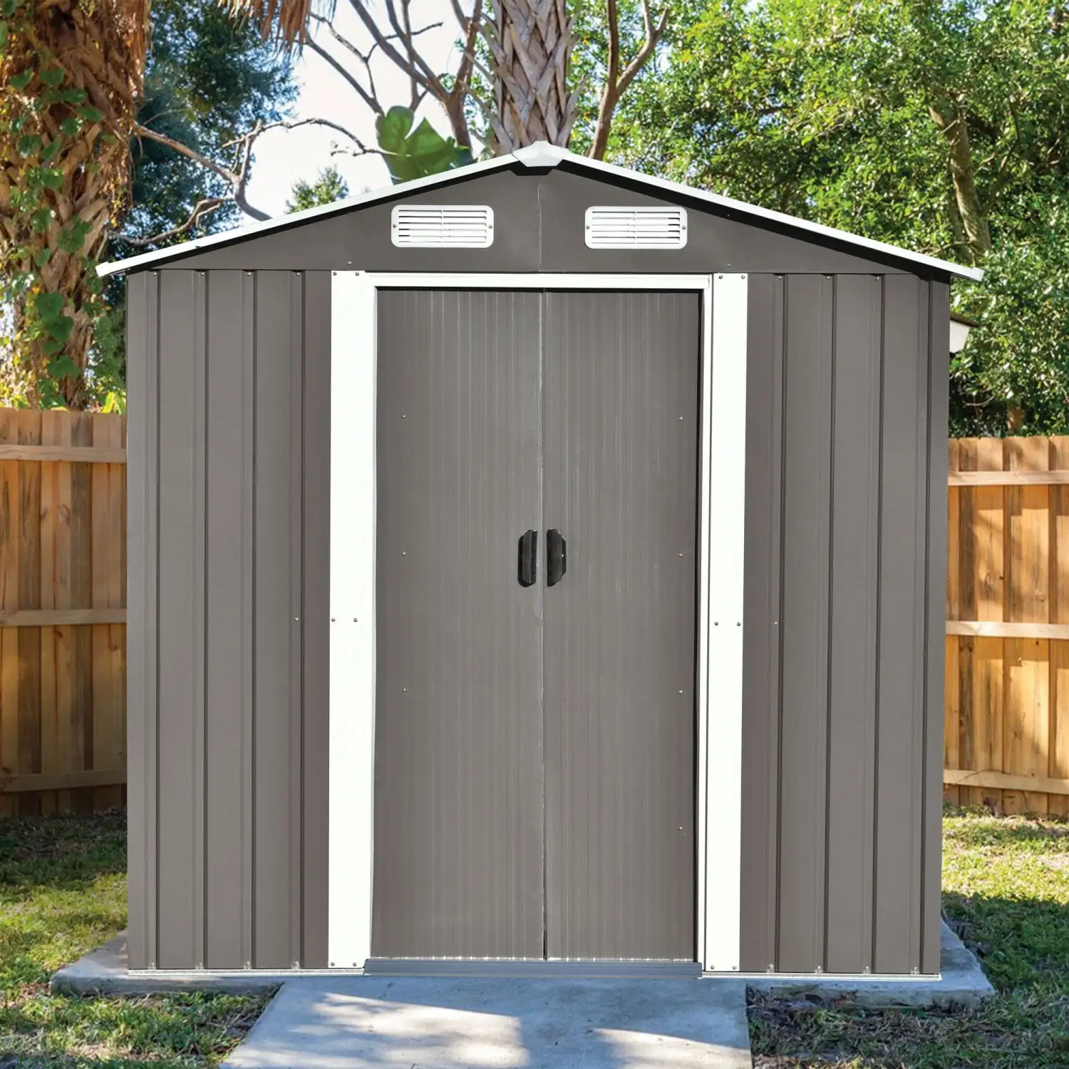 Durable and Sturdy Gray TOPMAX Lockable Metal Bike Shed - Spacious Storage Solution for Backyard Lawn and Garden - 6ft x 4ft Tool Cabinet with Vents and Foundation Included for Long-las