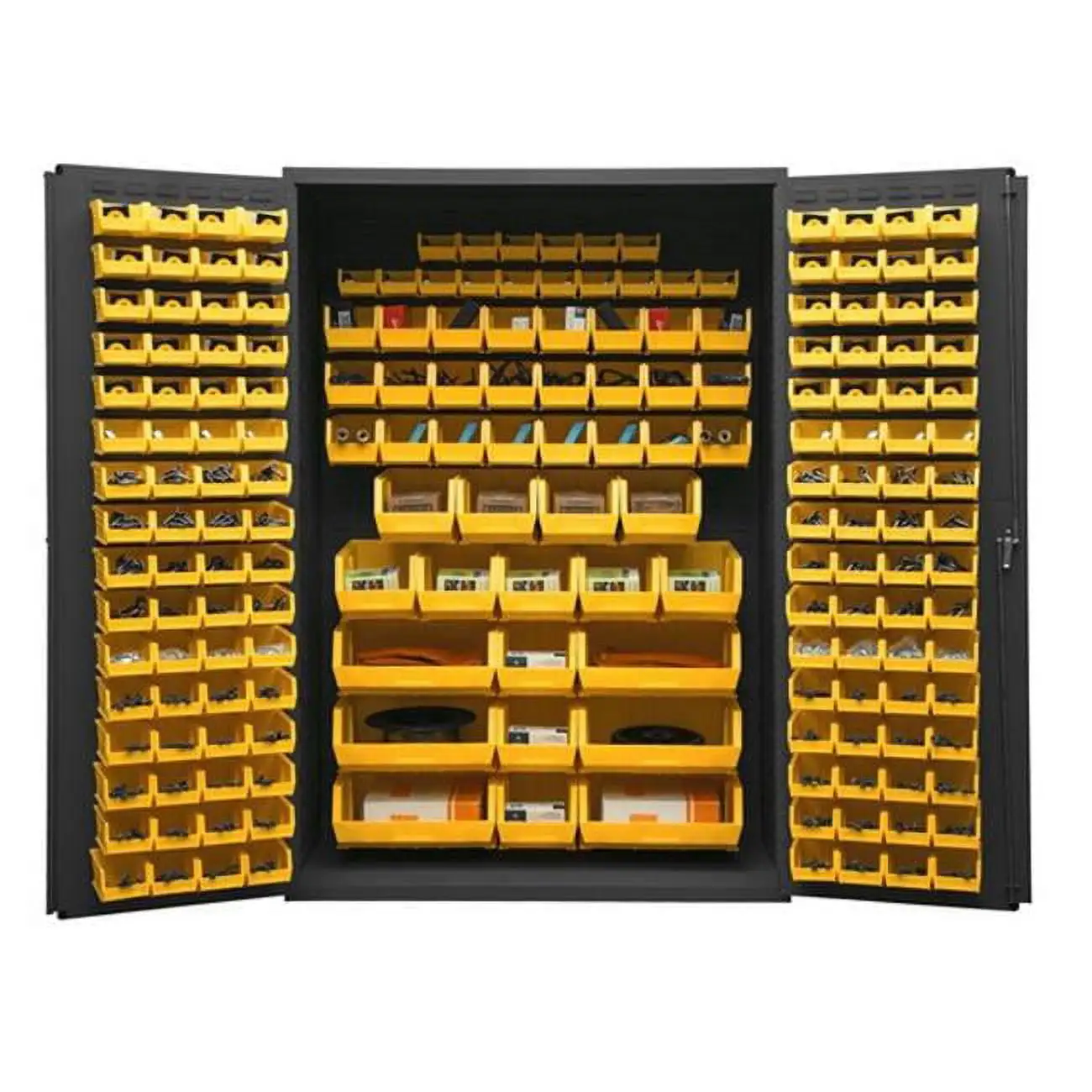 Durham 2502-186-95 48 in. 16 Gauge Flush Door Style Lockable Storage Cabinets with 186 Yellow Hook on Bins. Gray