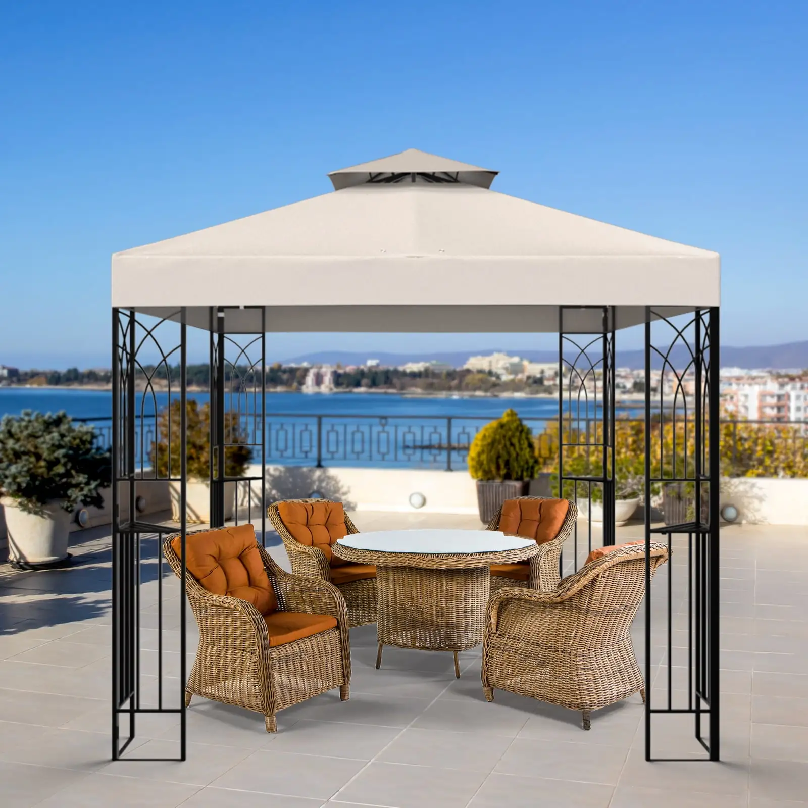 EAGLE PEAK 8 ft. x 8 ft. Outdoor Patio Gazebo with Double Roof.Beige