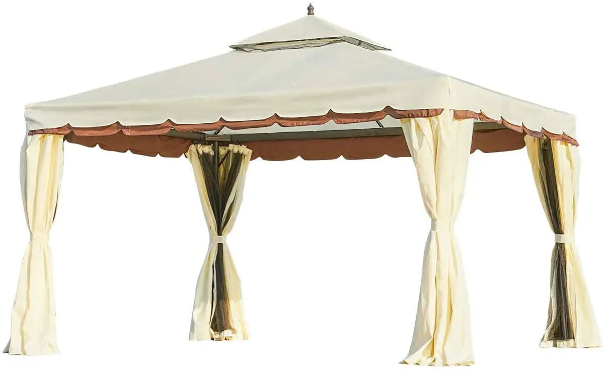 EROMMY 10' x 12' Outdoor Gazebo Canopy. Aluminum Frame Soft Top Outdoor Patio Gazebo with Polyester Curtains and Air Venting Screens (026Beige)