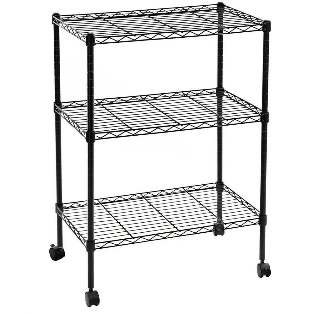 EasingRoom 3 Shelf Shelving Storage Rack w/4 Wheels for Garage Kitchen. Black