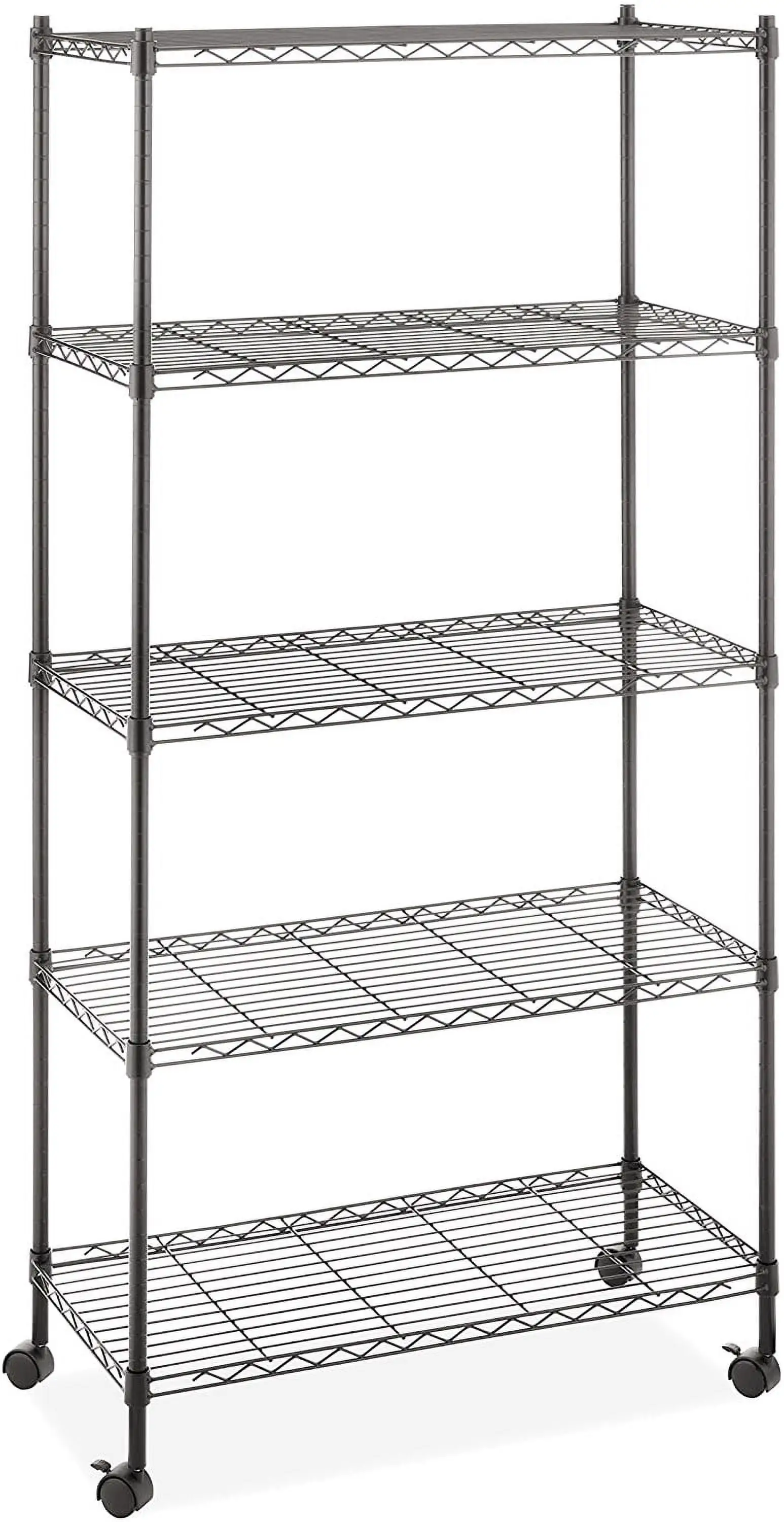 EasingRoom 5-Shelf Shelving Storage Rack w/4 Wheels for Garage Kitchen 35.43L x 13.78W x 65H. Black