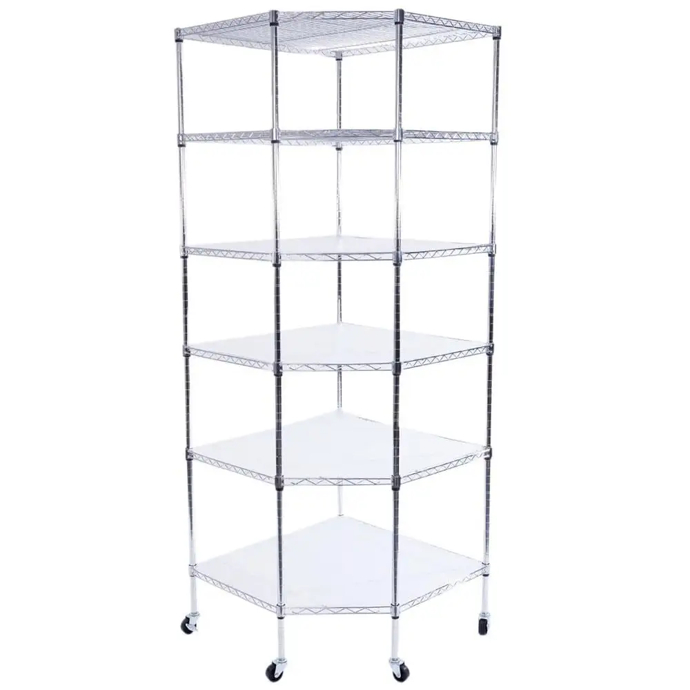 EasingRoom 6-Tier Corner Steel Wire Shelving w/ Wheels Corner Rack for Garage Kitchen. Silver