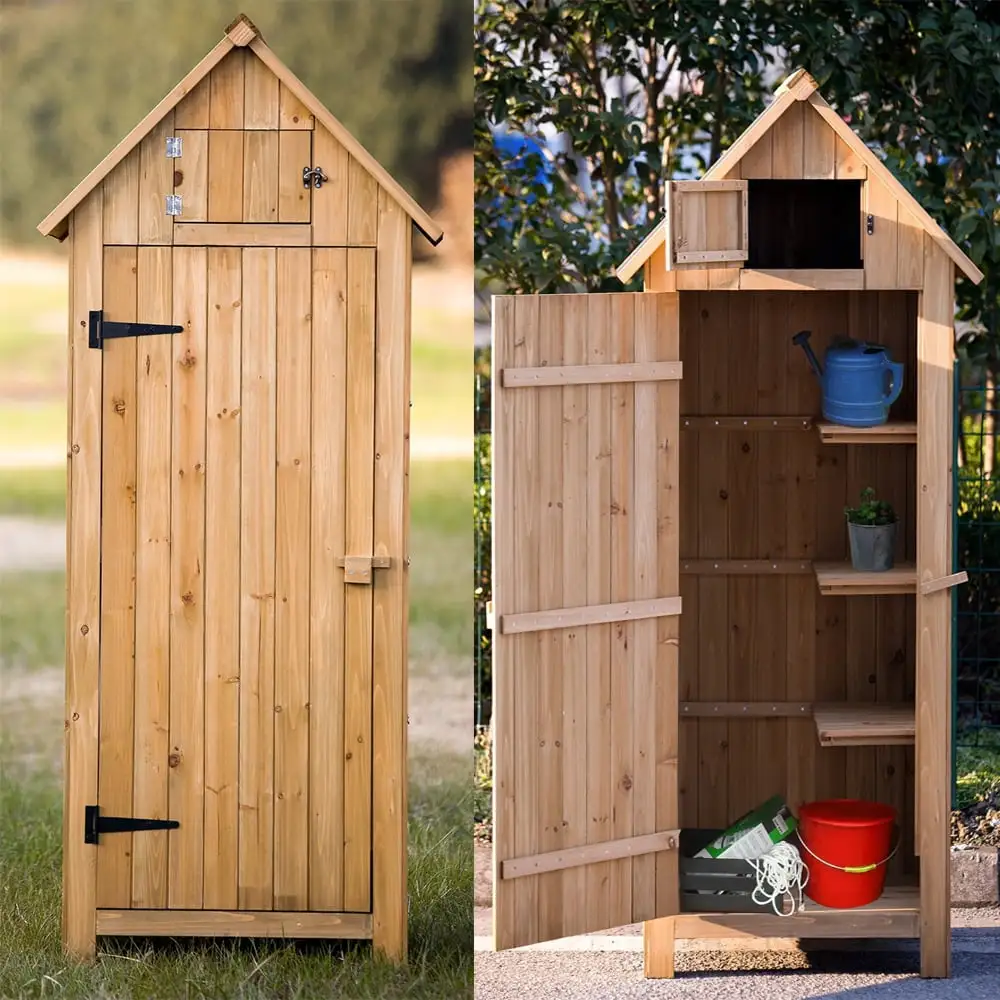 EasingRoom 70 Wood Outdoor Storage Shed with Wooden Lockers.Garden Tool Shed