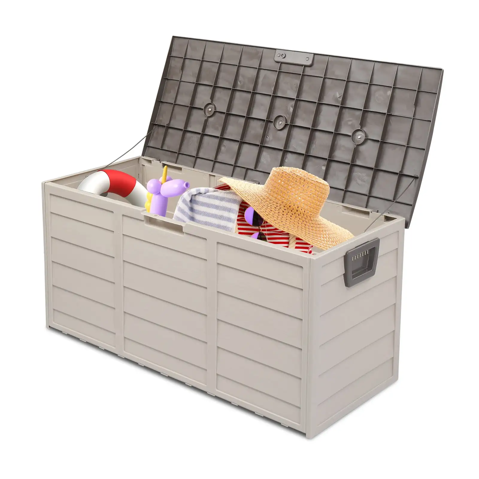 EasingRoom 75gal Plastic Storage Deck Box Backyard Chest Tools Cushions Toys w/ Wheel Brown