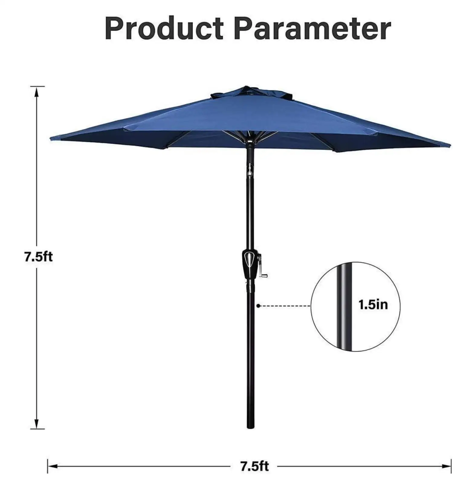 Easy Install&Control 7.5'Patio Backyard Market Umbrella w/Push Button Tilt/Crank