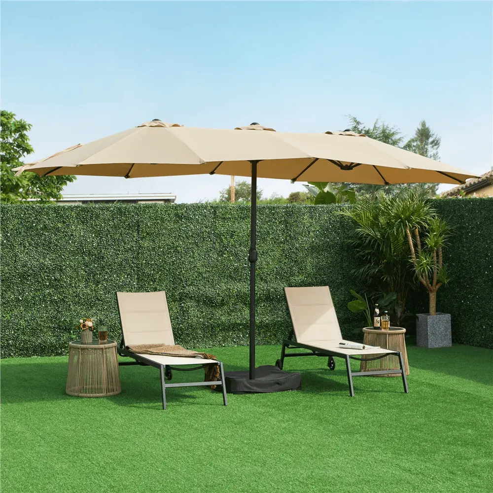 Easyfashion 15*9*8ft Extra Large Outdoor Umbrella Set with Base. Tan