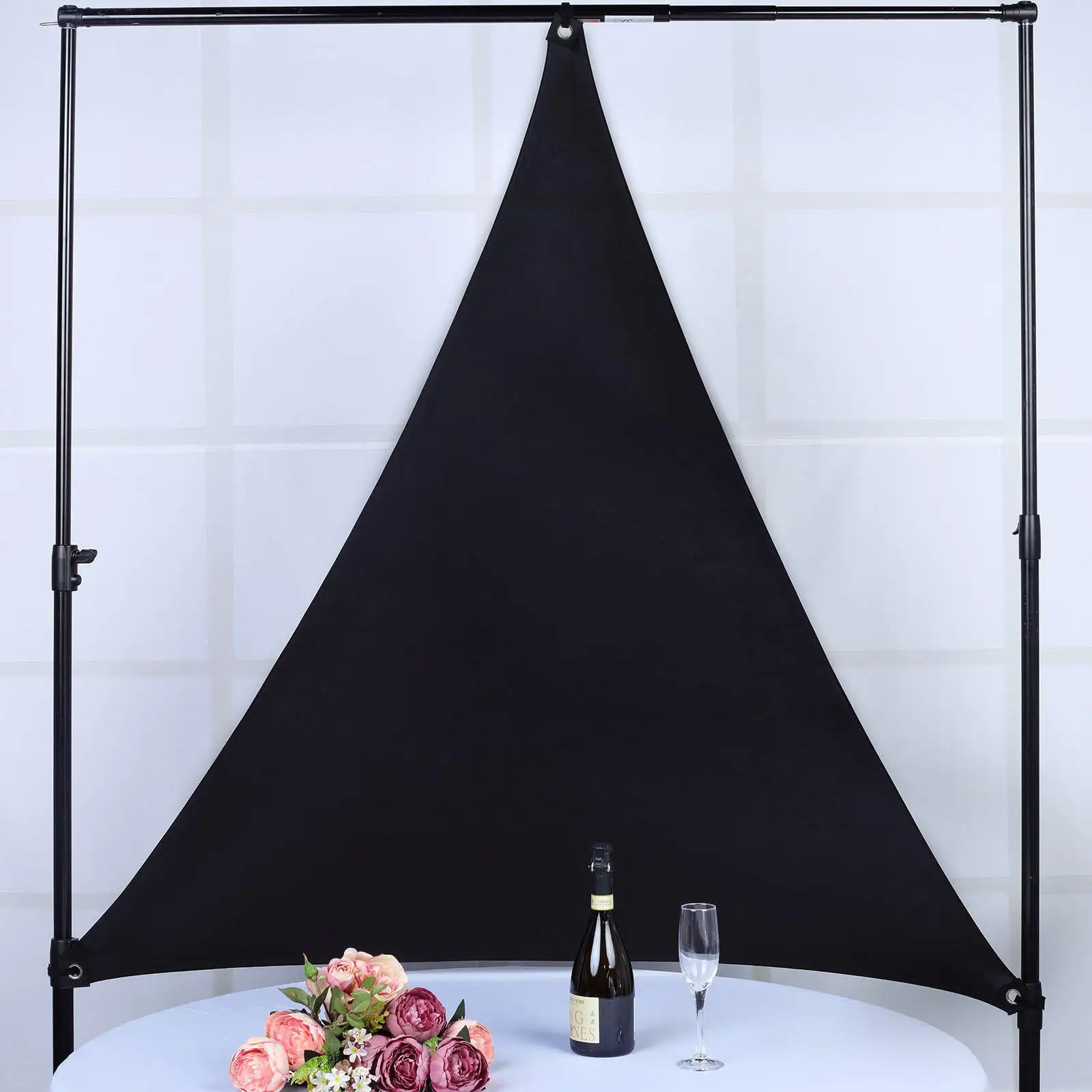 Efavormart 6 Ft 3 Point Black Spandex Stretchy Backdrop Ceiling Wall Patio Sunshade Sails with Grommets