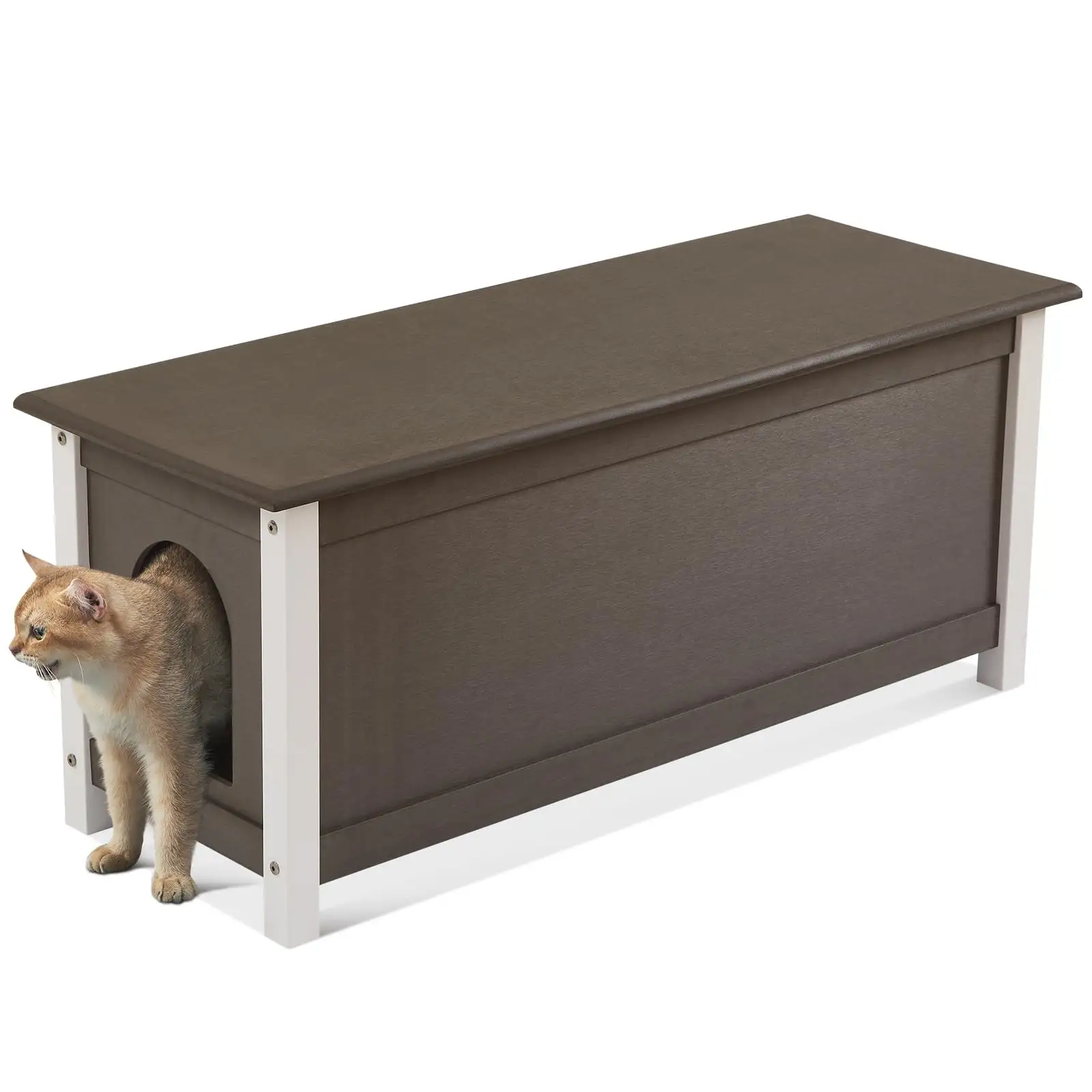 Efurden Cat Litter Box Enclosure. All Weather Outdoor Bench with Cat House. Weatherproof Polystyrene Storage Bench. 2-Person Patio Bench. 46 Garden Bench for Patio. Backyard. Lawn