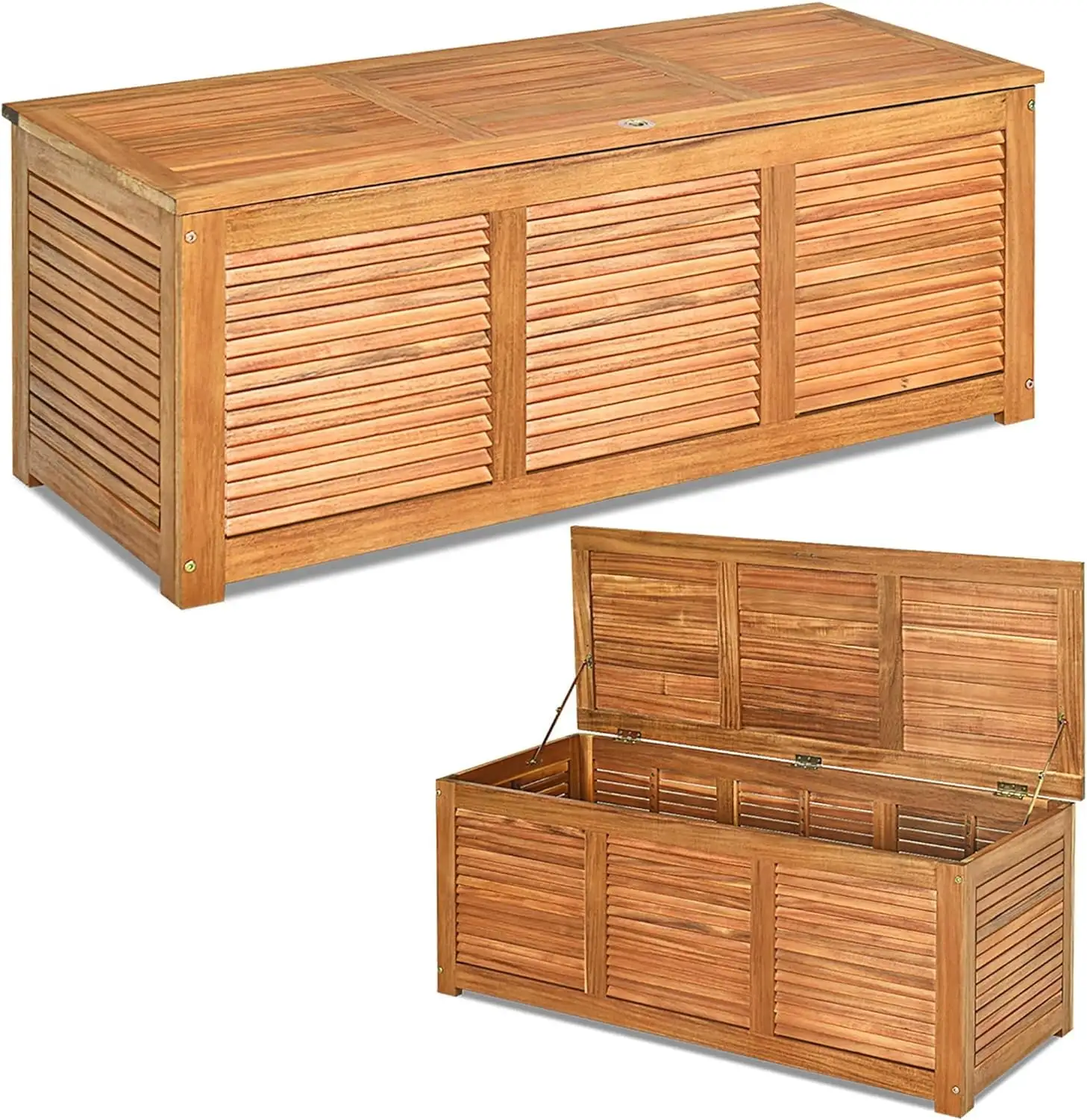 Elegant 47 Gallon Acacia Wood Deck Box Garden Backyard Storage Bench